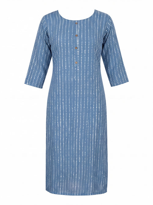 Blue Rayon Printed Straight-Cut Kurti