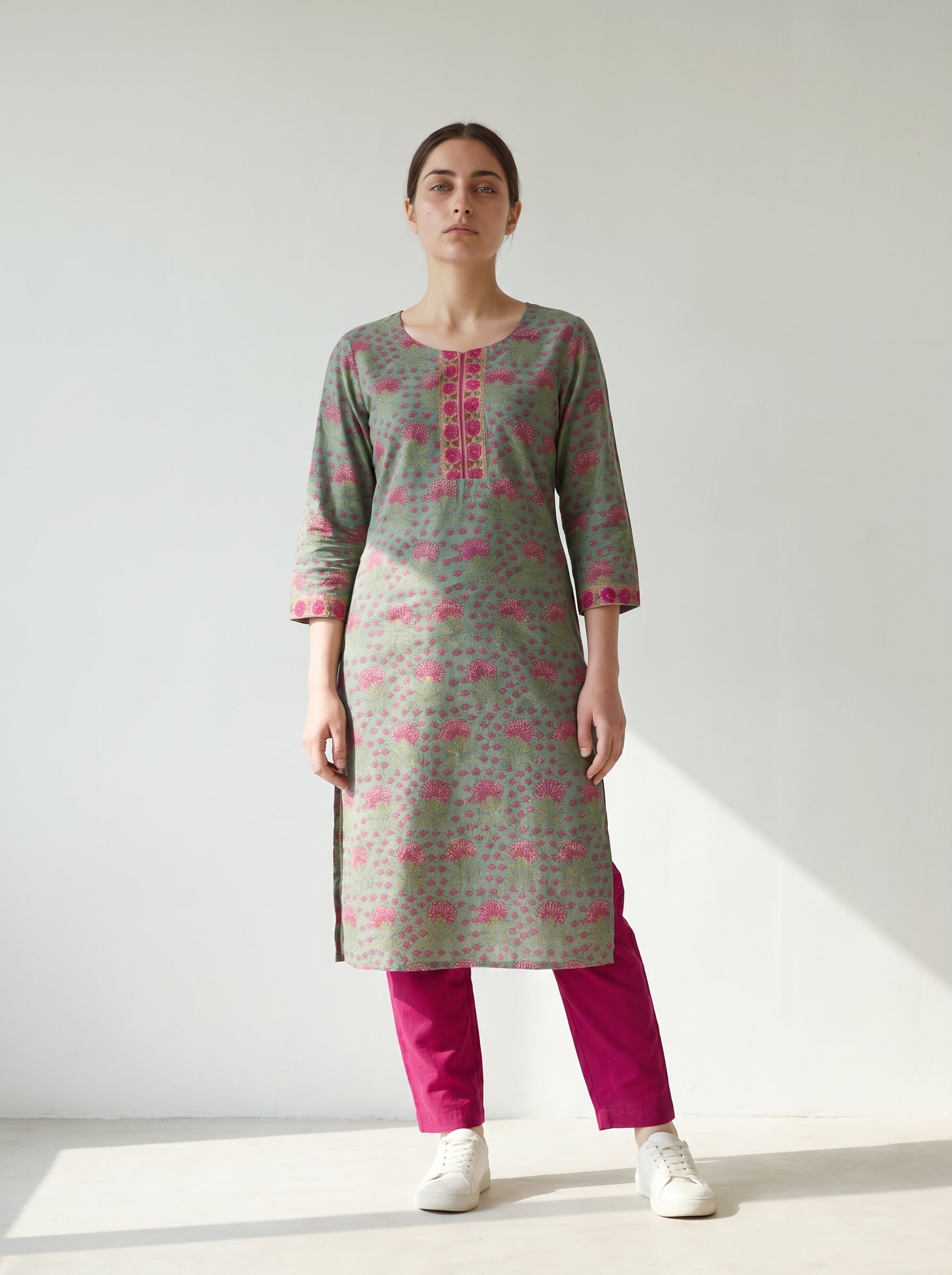 Green Cotton Printed Kurti