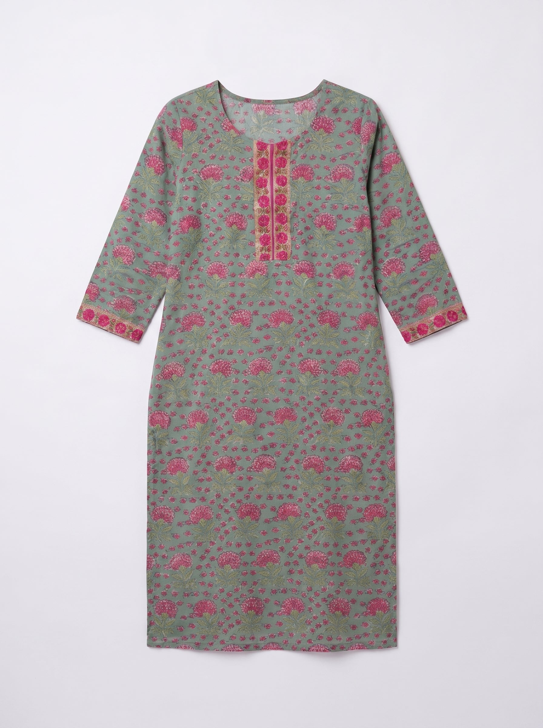 Green Cotton Printed Kurti