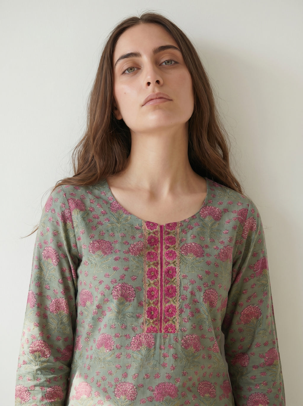 Green Cotton Printed Kurti