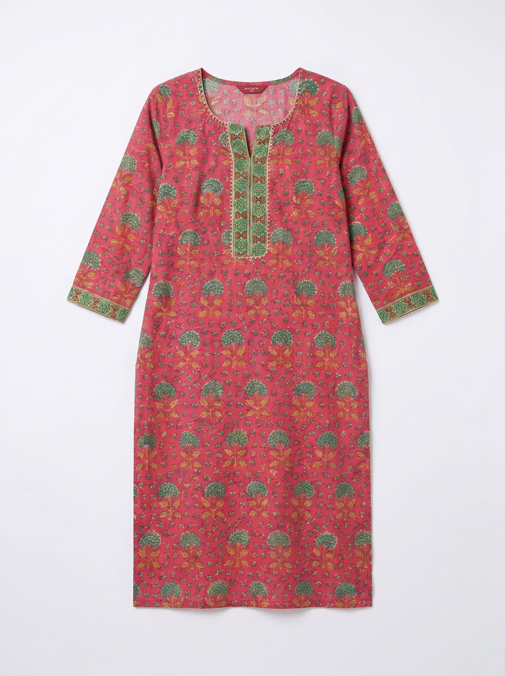 Dark Pink Cotton Printed Kurti