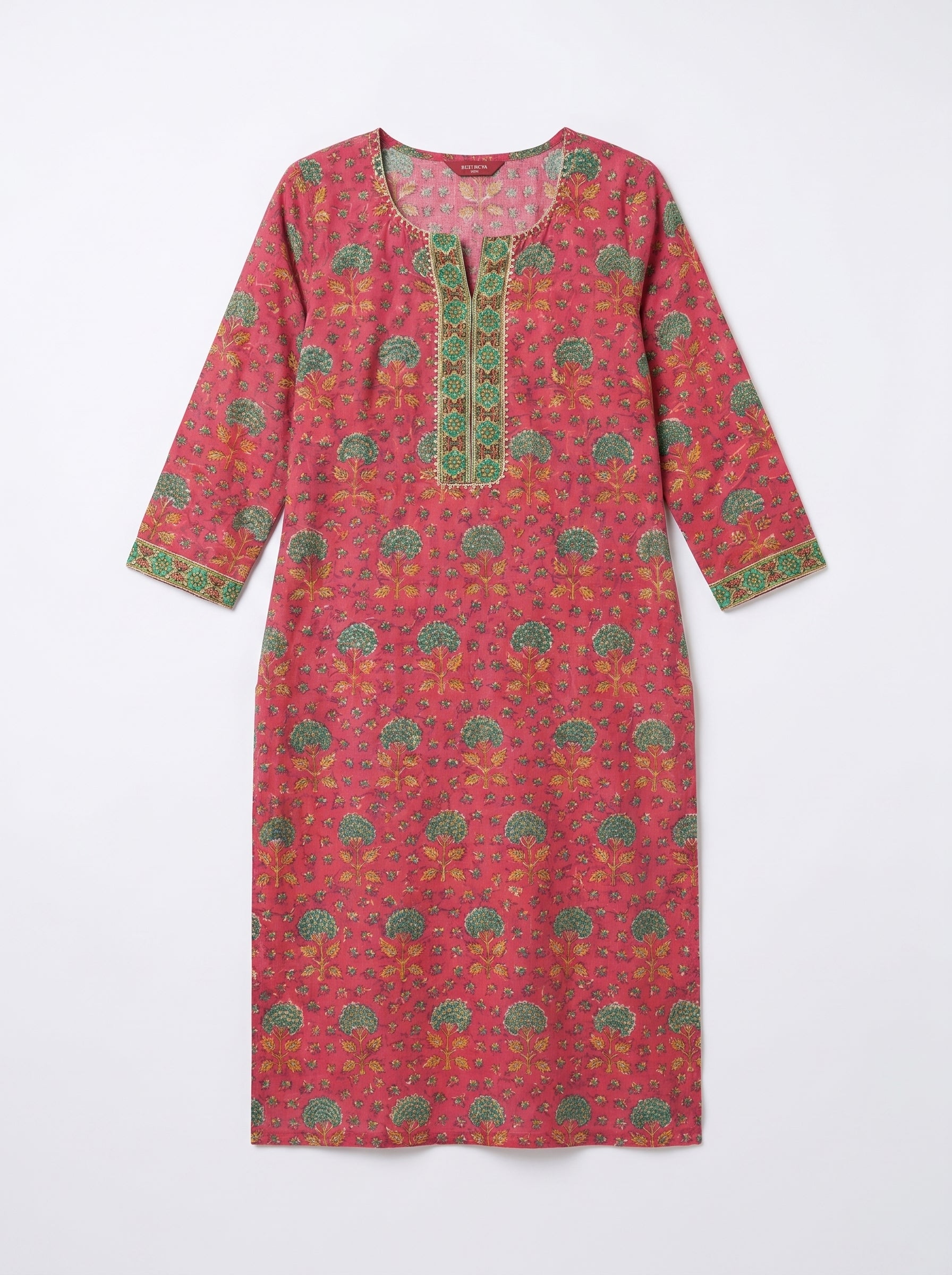 Dark Pink Cotton Printed Kurti