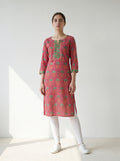 Dark Pink Cotton Printed Kurti