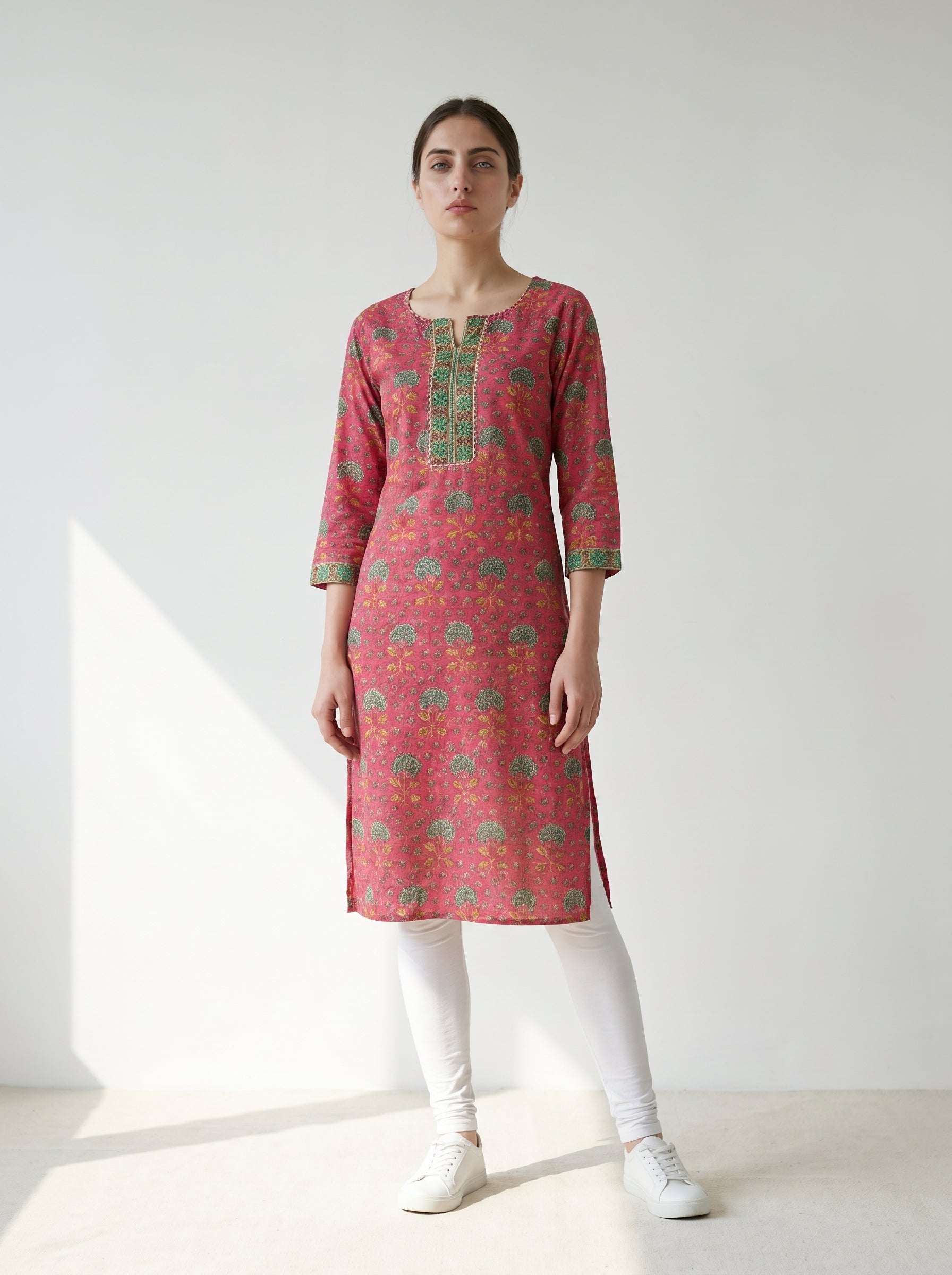 Dark Pink Cotton Printed Kurti