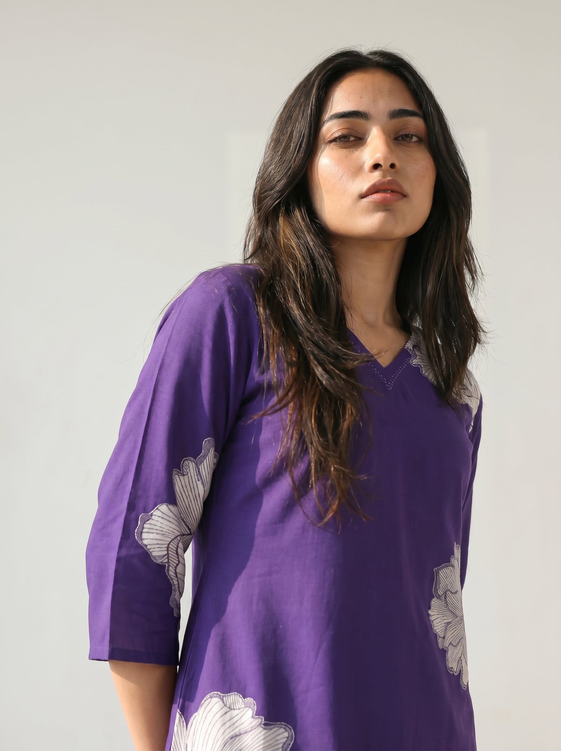 Deep Purple Rayon Floral Printed Kurti Co-Ord Set