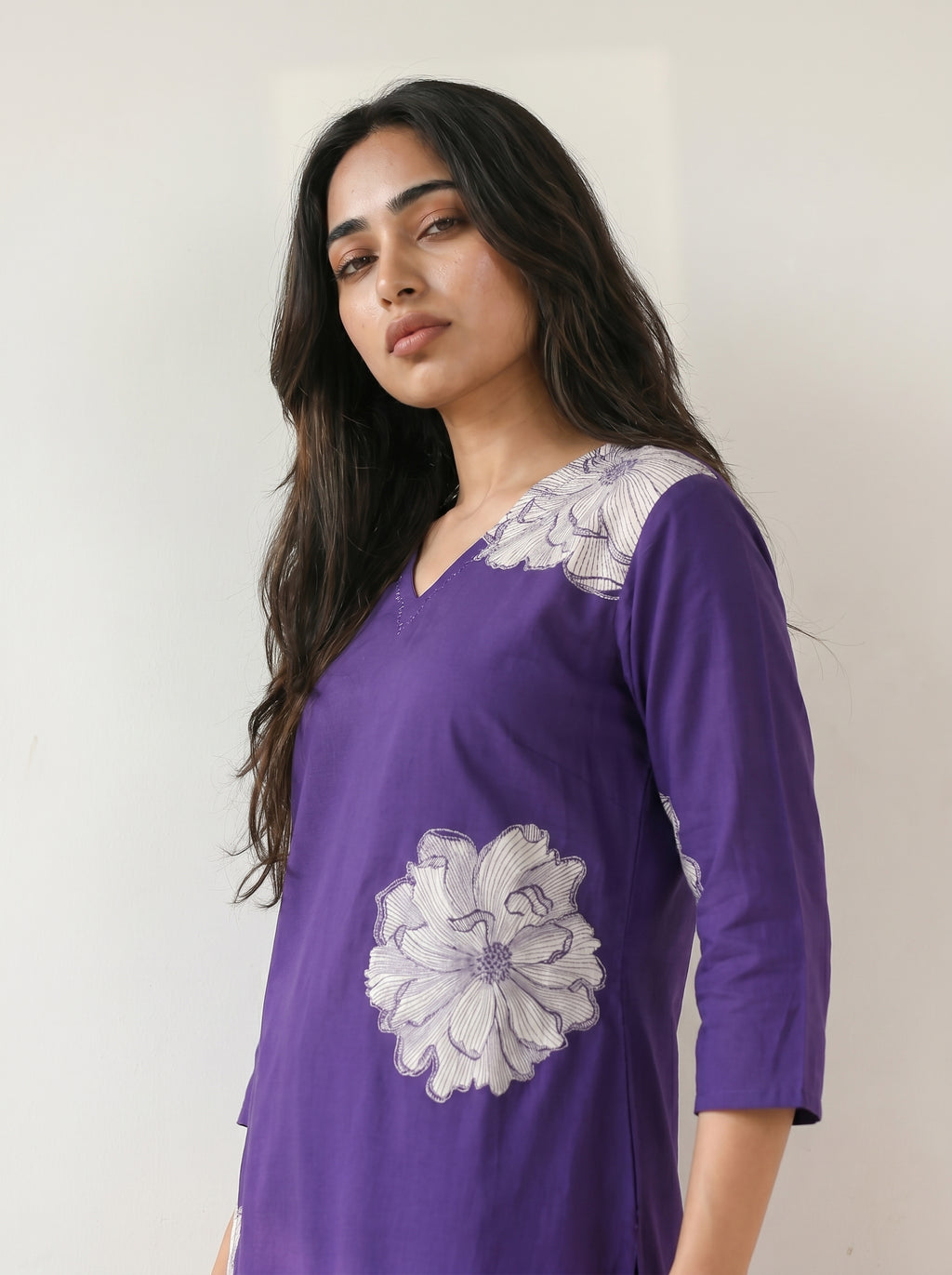 Deep Purple Rayon Floral Printed Kurti Co-Ord Set