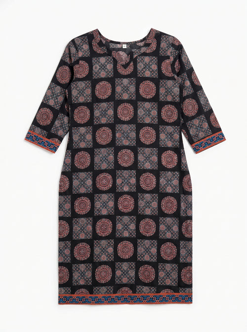 Black Cotton Printed Kurti