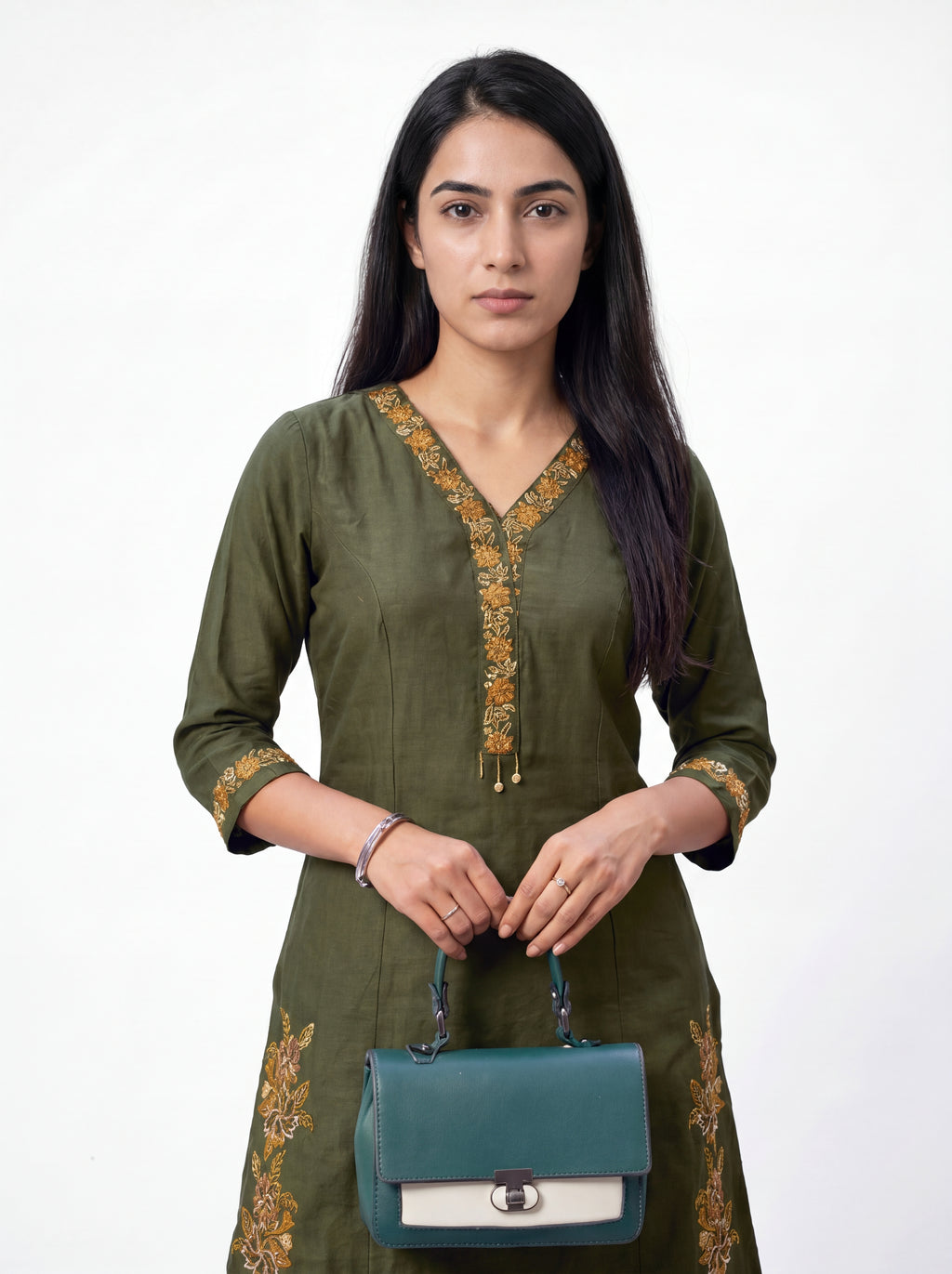 Mehndi Green Viscose Embroidery Kurti Co-Ord Set