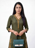 Mehndi Green Viscose Embroidery Kurti Co-Ord Set