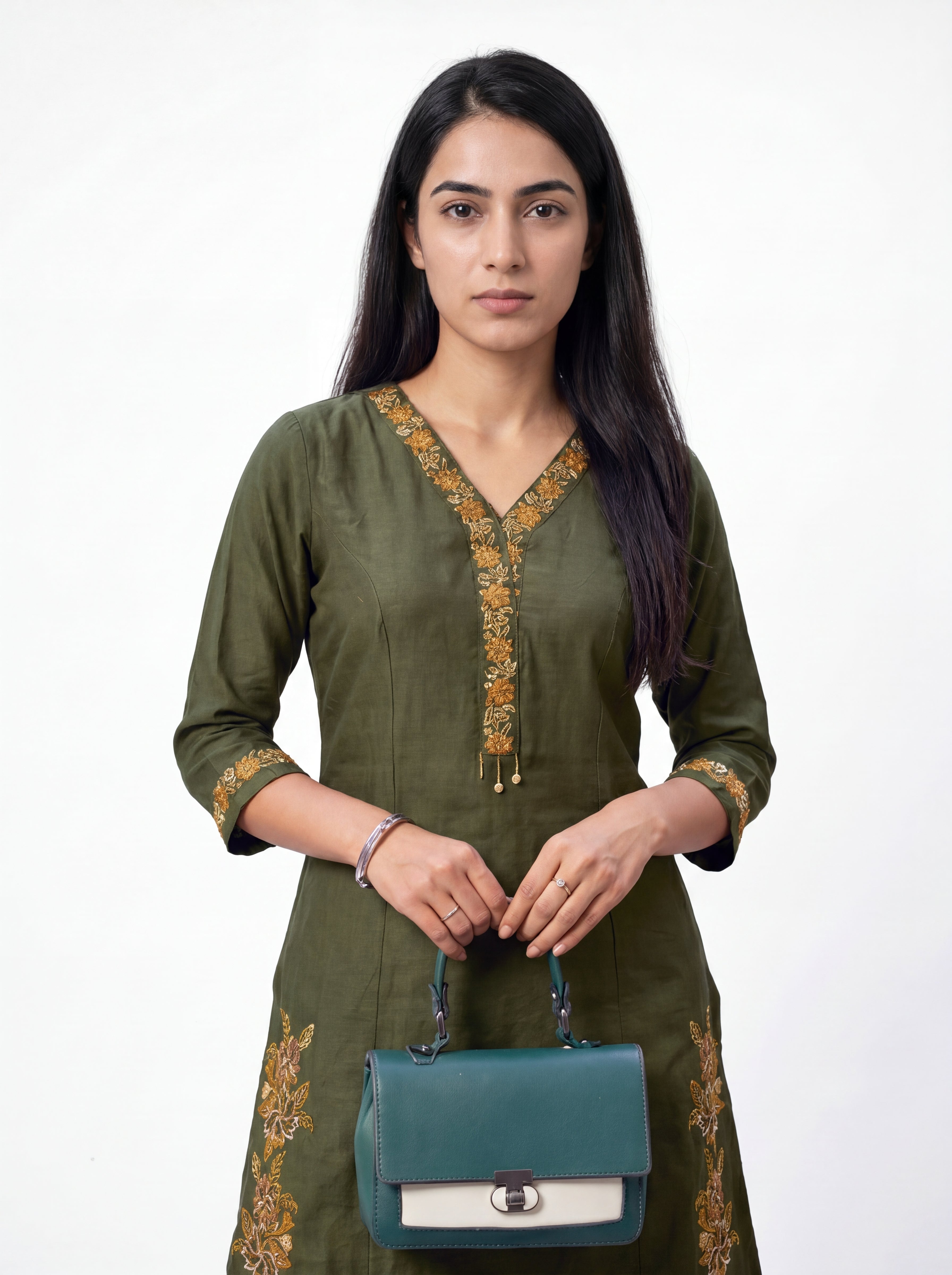 Mehndi Green Viscose Embroidery Kurti Co-Ord Set