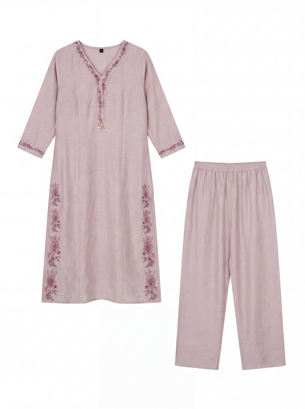 Light Taupe Viscose Embroidery Kurt Co-Ord Set