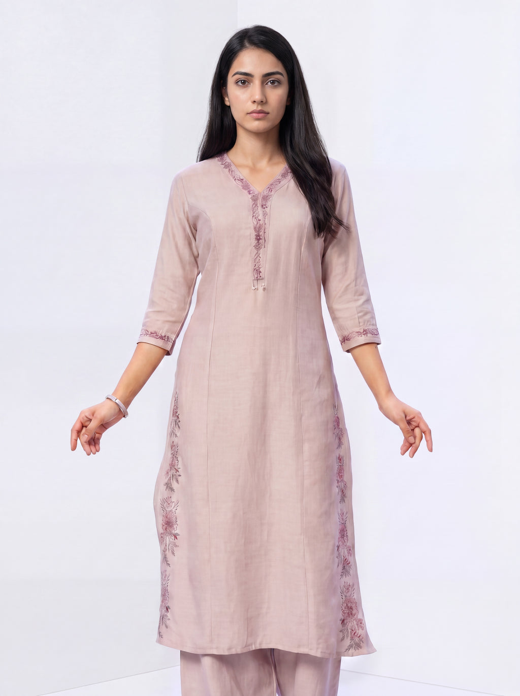 Light Taupe Viscose Embroidery Kurt Co-Ord Set