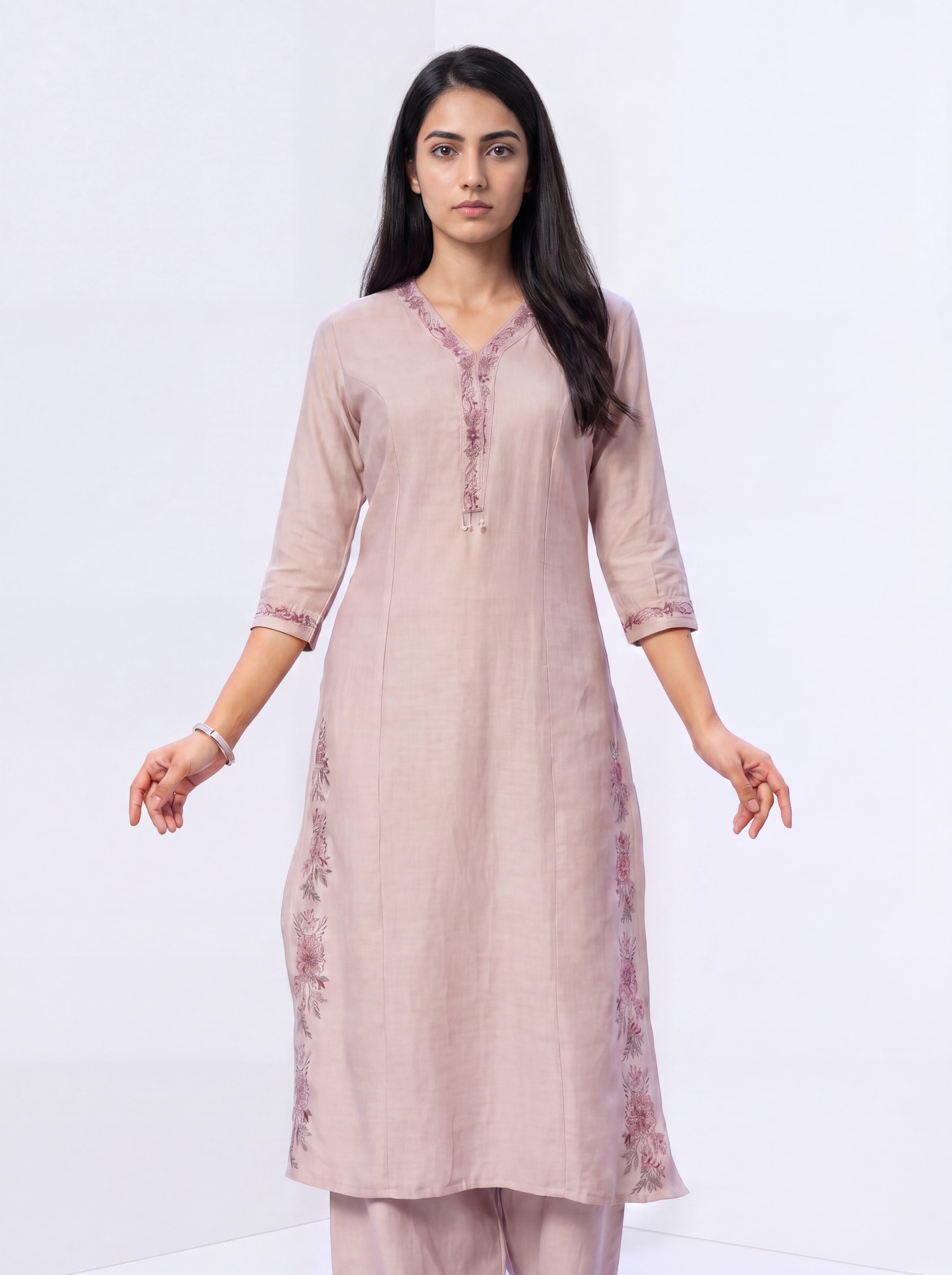 Light Taupe Viscose Embroidery Kurt Co-Ord Set