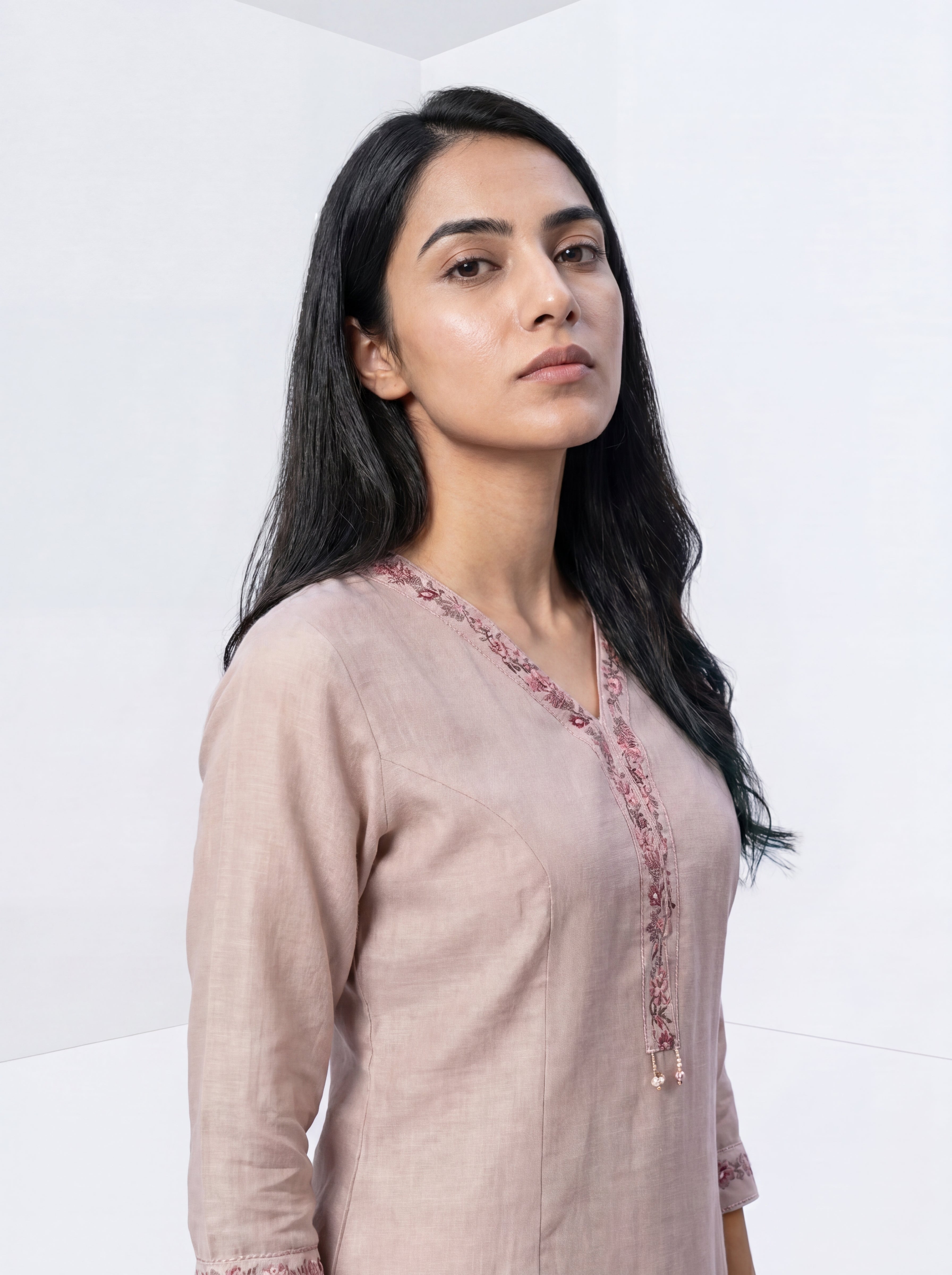 Light Taupe Viscose Embroidery Kurt Co-Ord Set