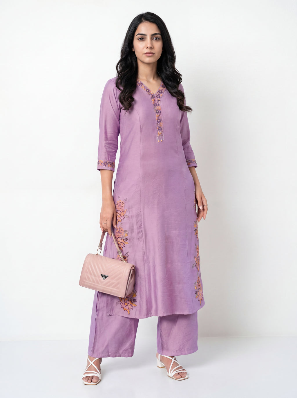 Vibrant Lavender Viscose Embroidery Kurti Co-Ord Set