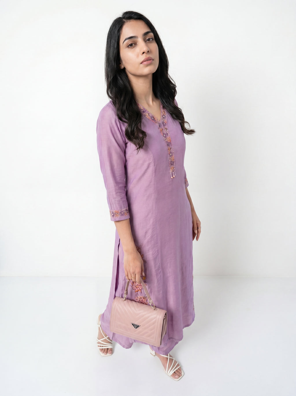 Vibrant Lavender Viscose Embroidery Kurti Co-Ord Set