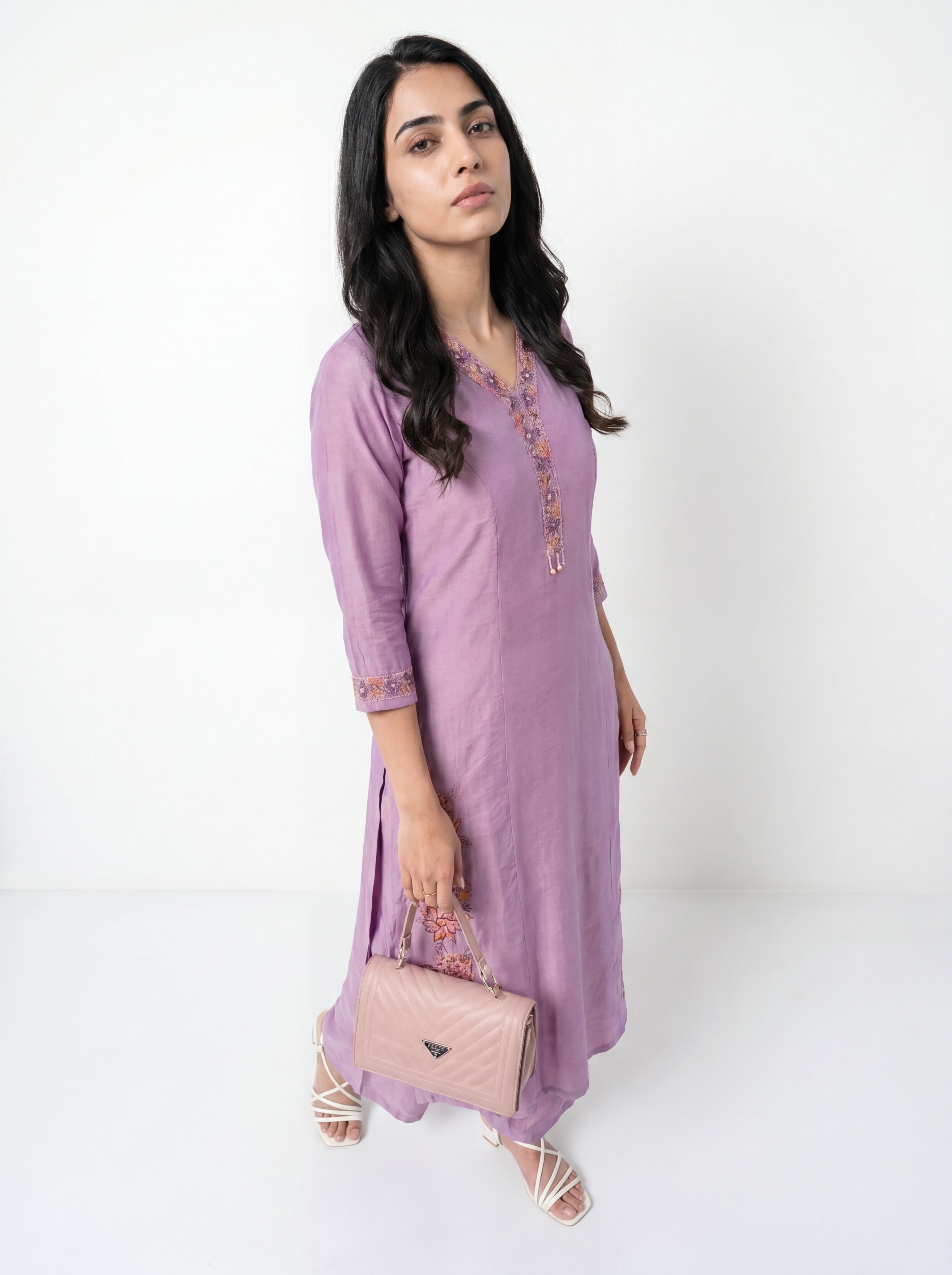Vibrant Lavender Viscose Embroidery Kurti Co-Ord Set