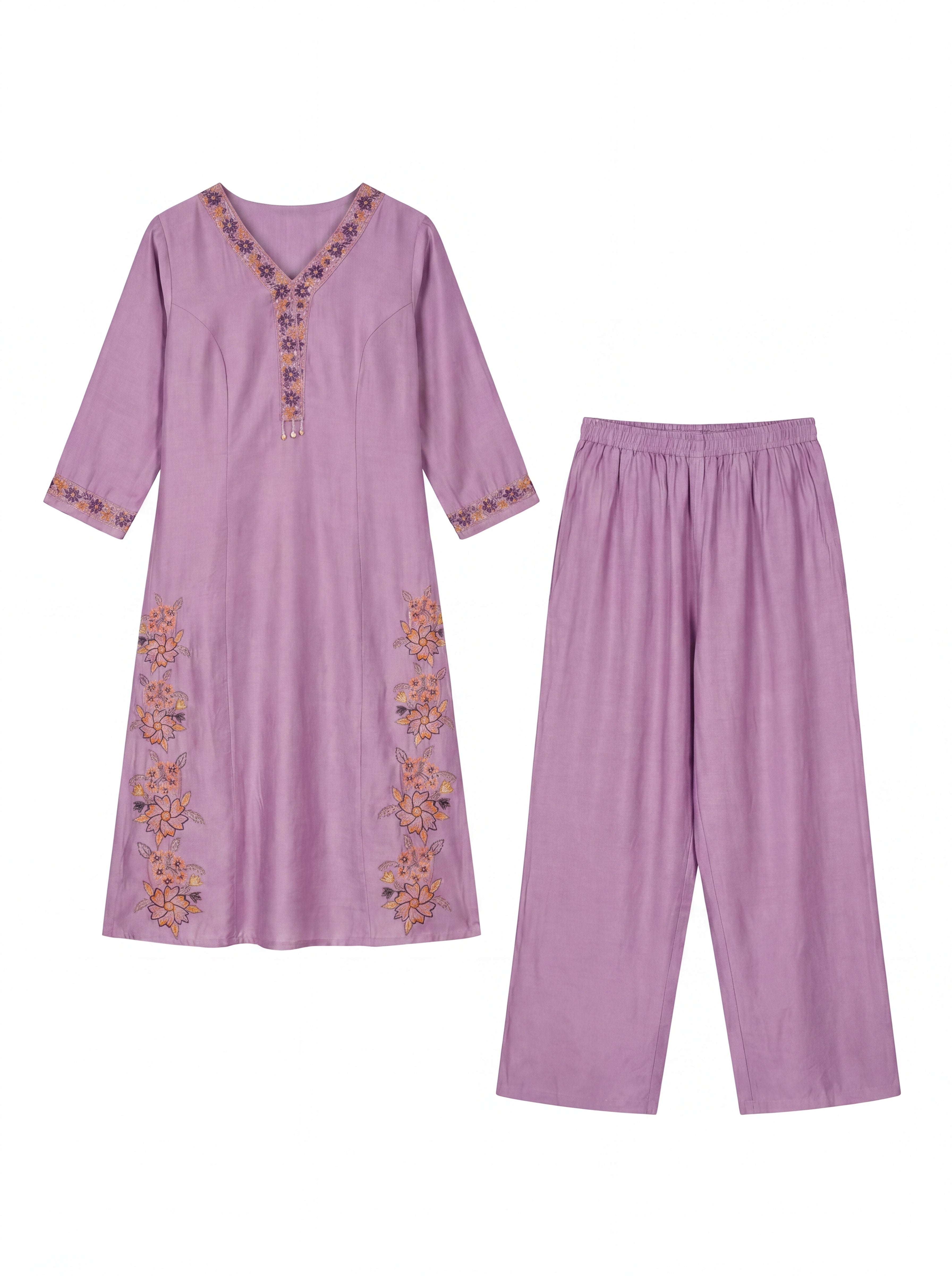 Vibrant Lavender Viscose Embroidery Kurti Co-Ord Set