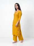 Mustard Yellow Viscose Embroidery Kurti Co-Ord Set