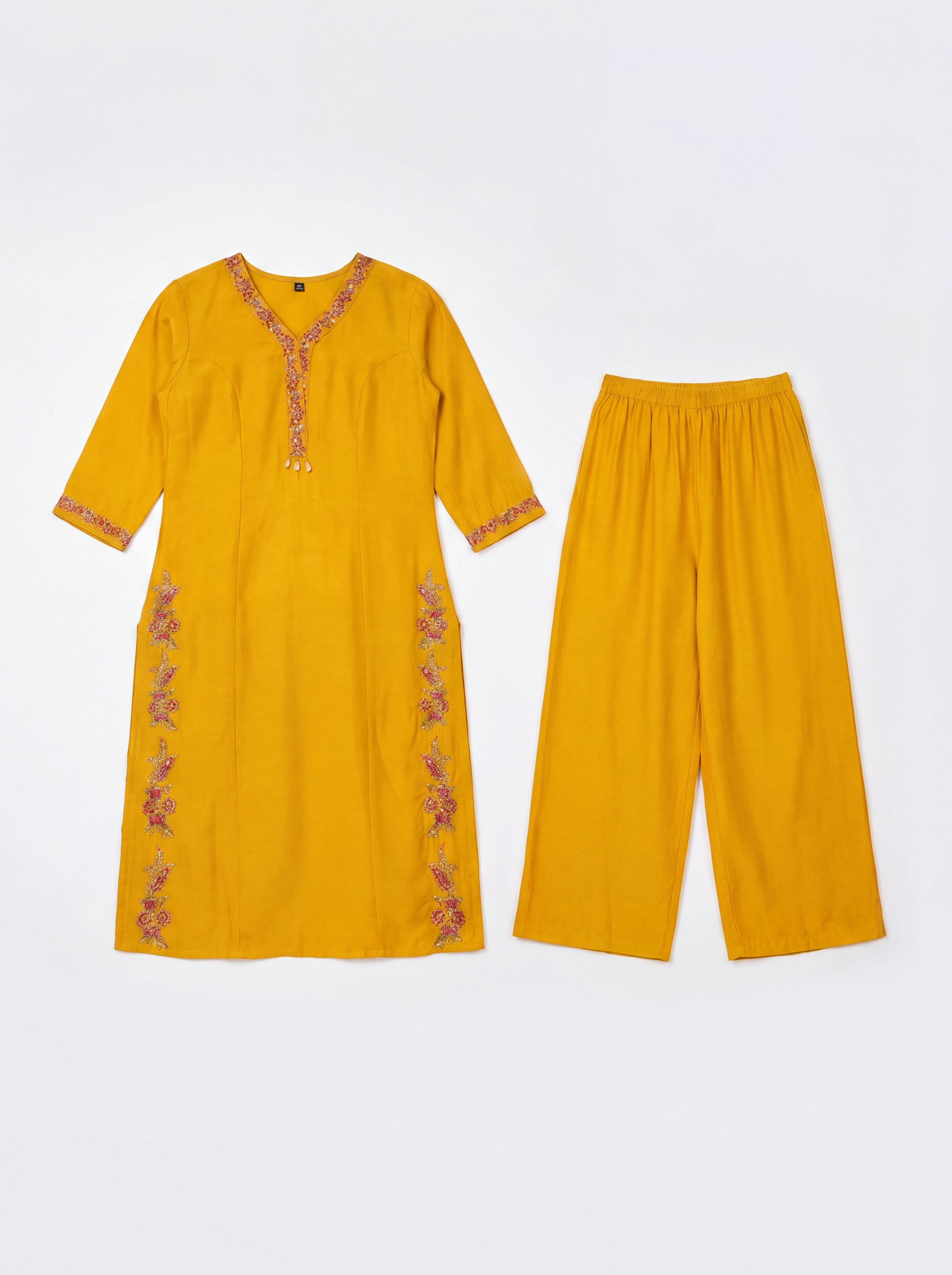 Mustard Yellow Viscose Embroidery Kurti Co-Ord Set