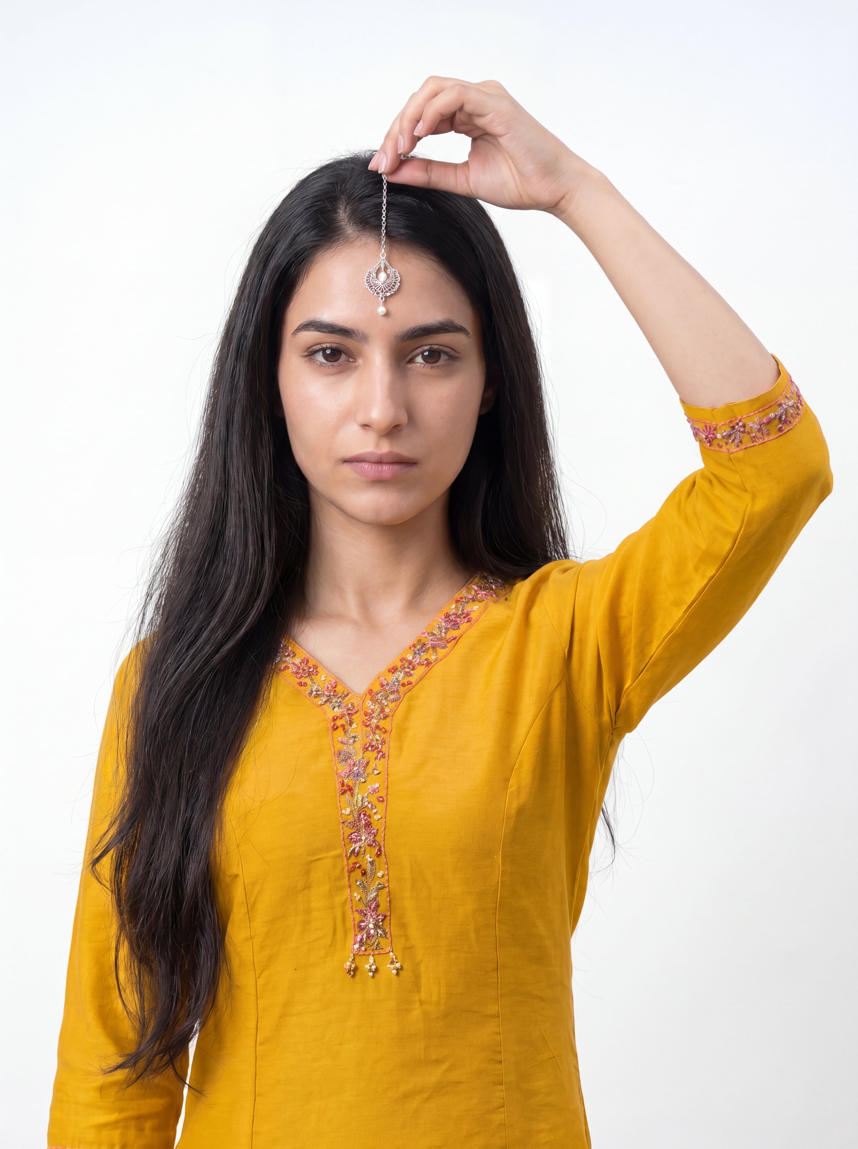 Mustard Yellow Viscose Embroidery Kurti Co-Ord Set