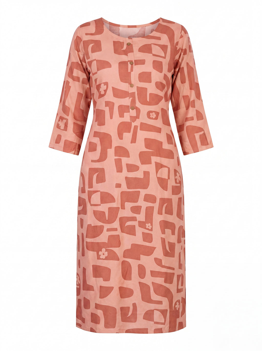 Peach Rayon Printed Straight-Cut Kurti