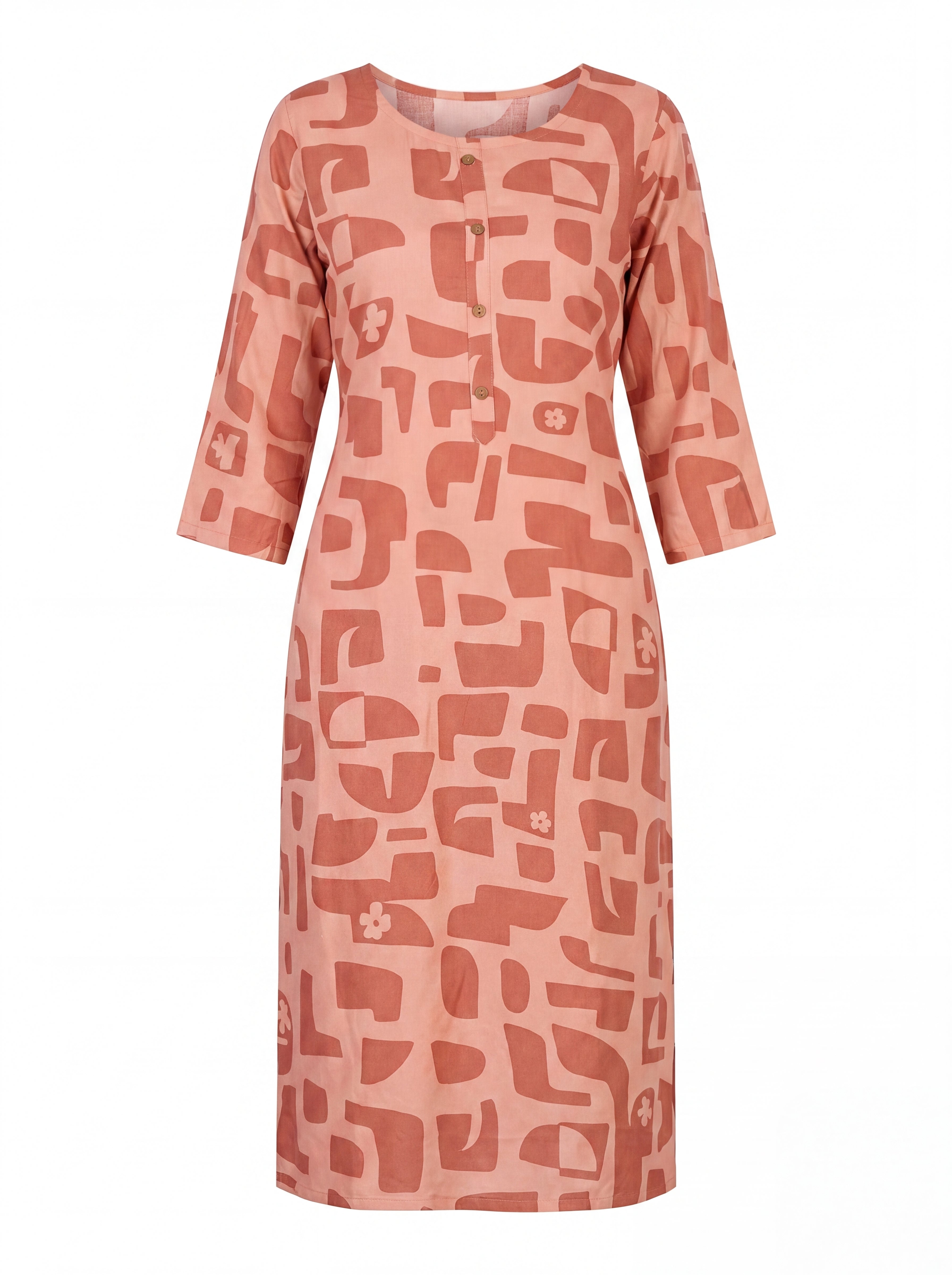 Peach Rayon Printed Straight-Cut Kurti