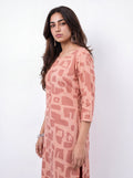 Peach Rayon Printed Straight-Cut Kurti