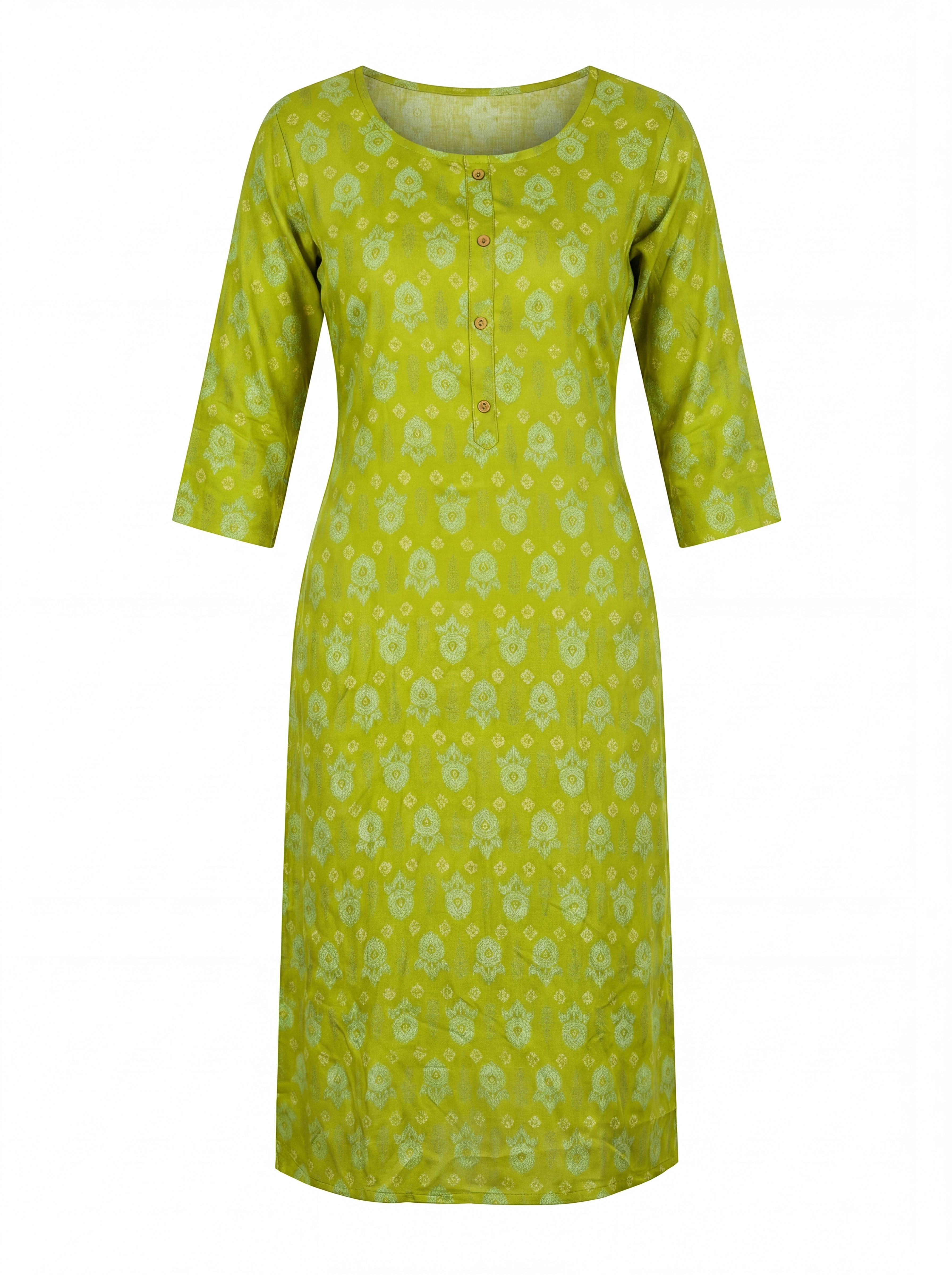 Green Rayon Printed Straight-Cut Kurti