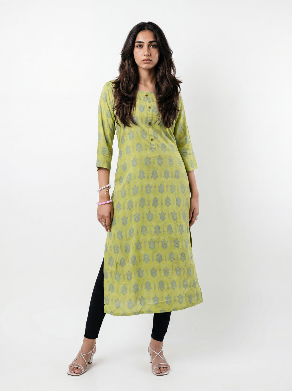 Green Rayon Printed Straight-Cut Kurti