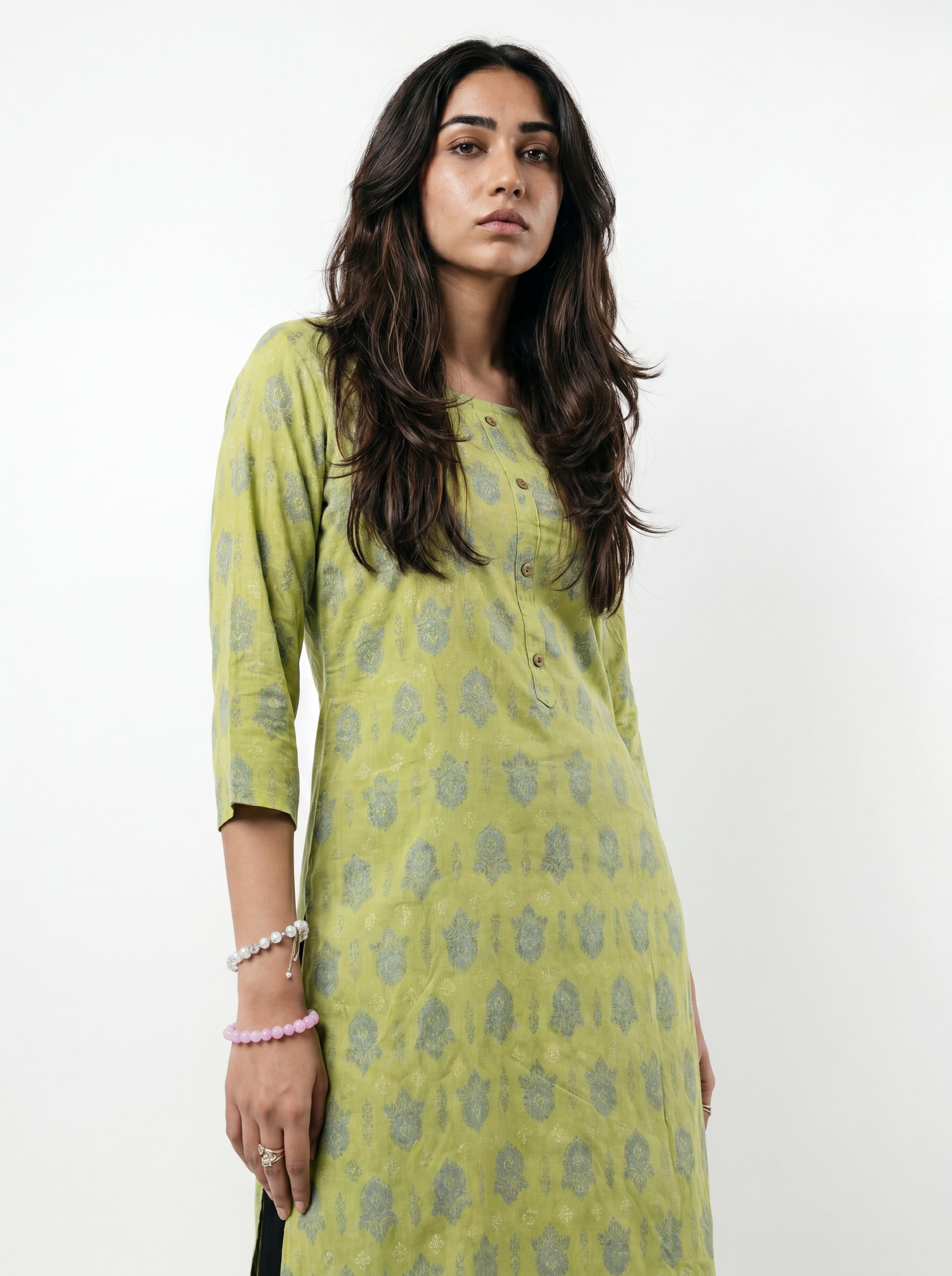 Green Rayon Printed Straight-Cut Kurti