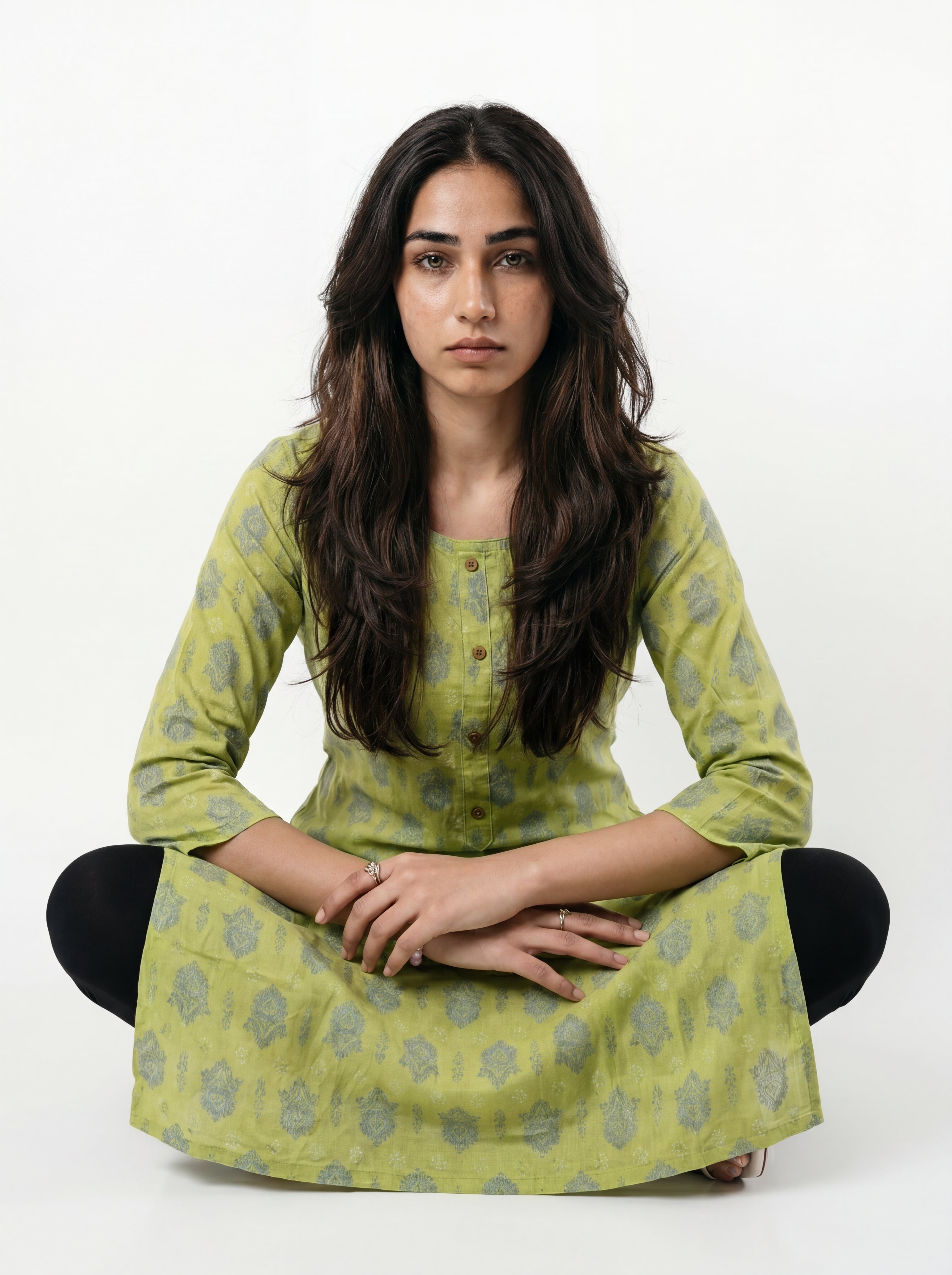 Green Rayon Printed Straight-Cut Kurti