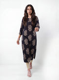 Black Rayon Printed Straight-Cut Kurti