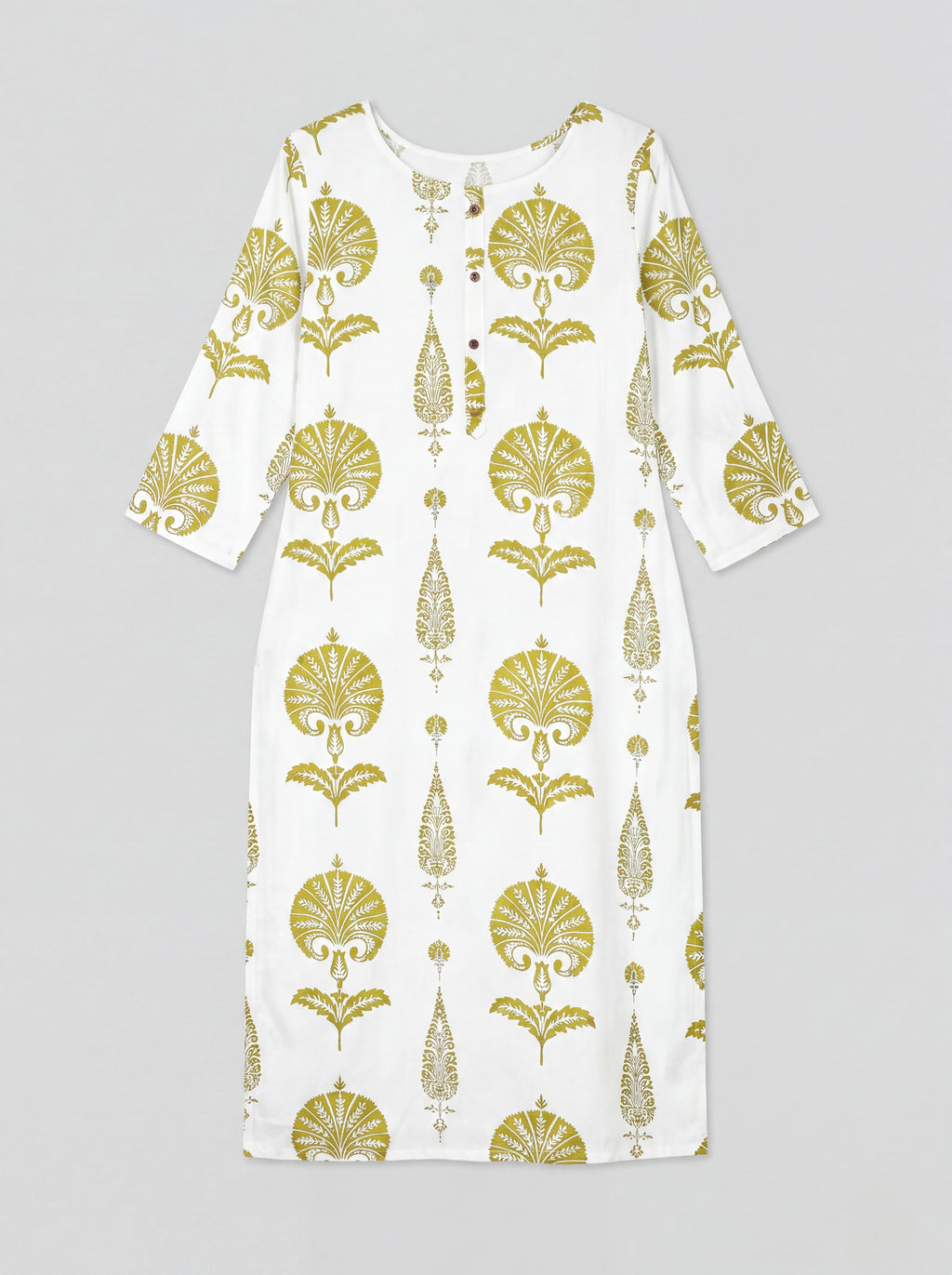 White Rayon Printed Straight-Cut Kurti