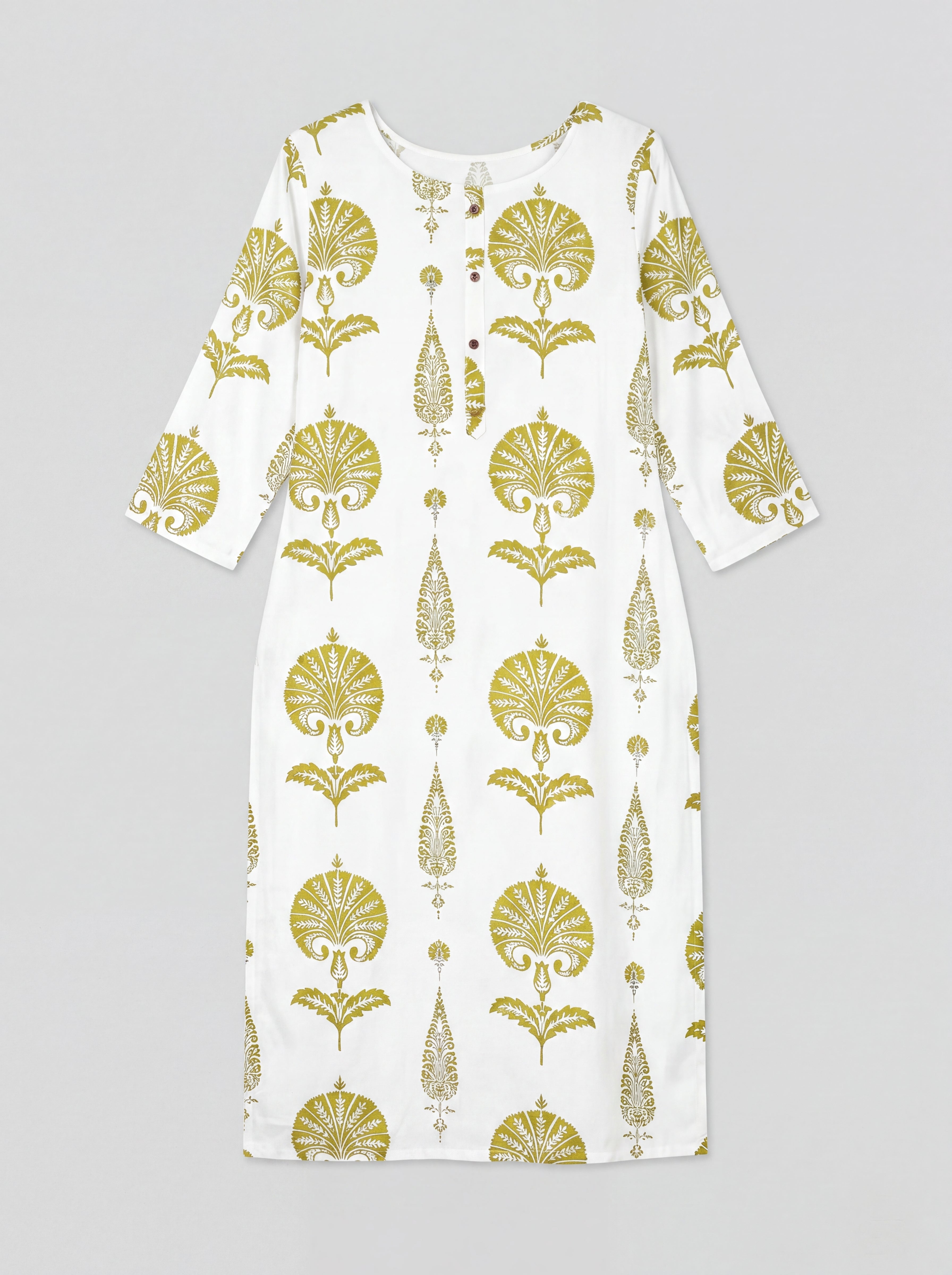 White Rayon Printed Straight-Cut Kurti