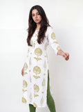 White Rayon Printed Straight-Cut Kurti