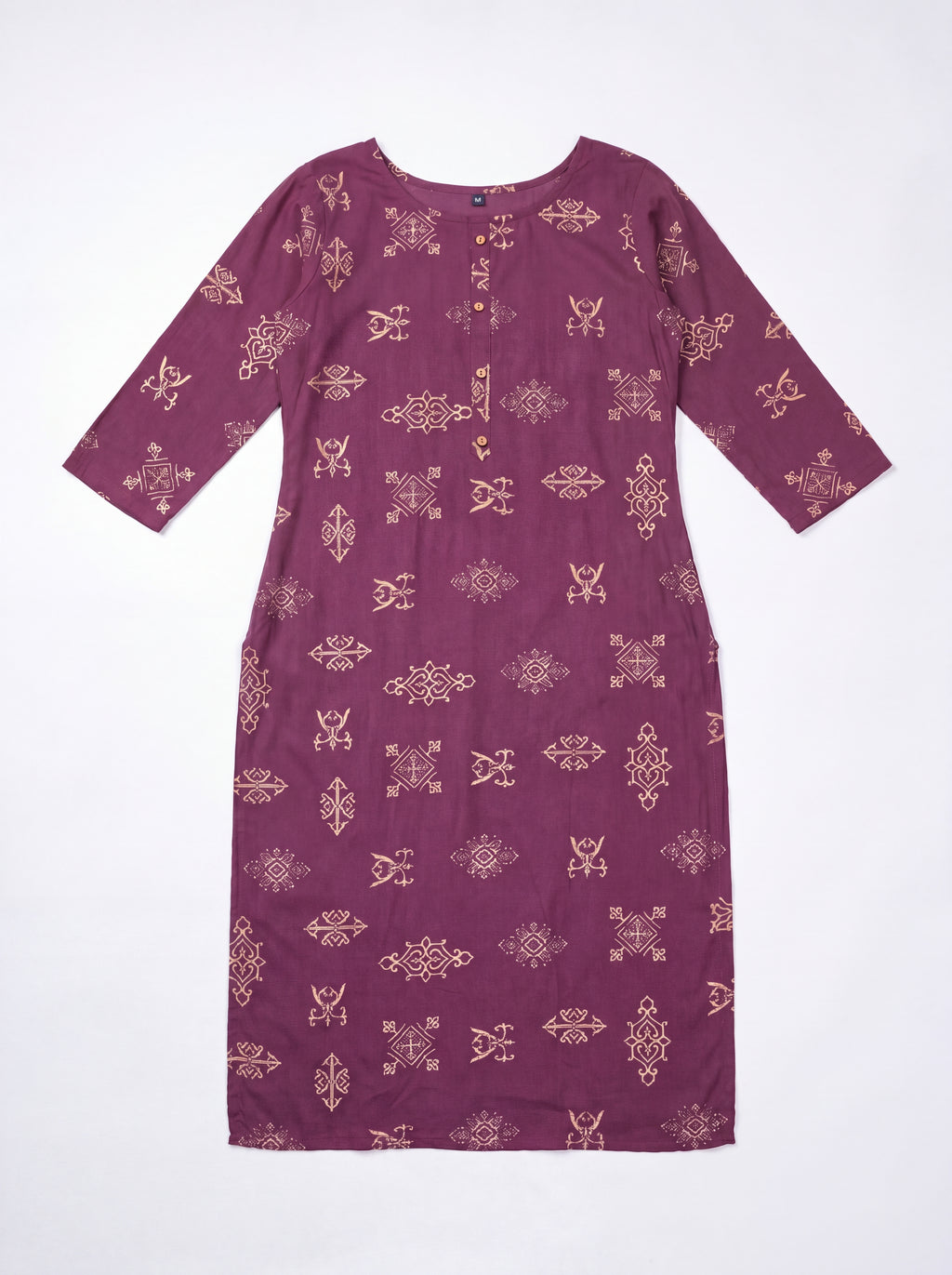 Wine Purple Rayon Printed Straight-Cut Kurti