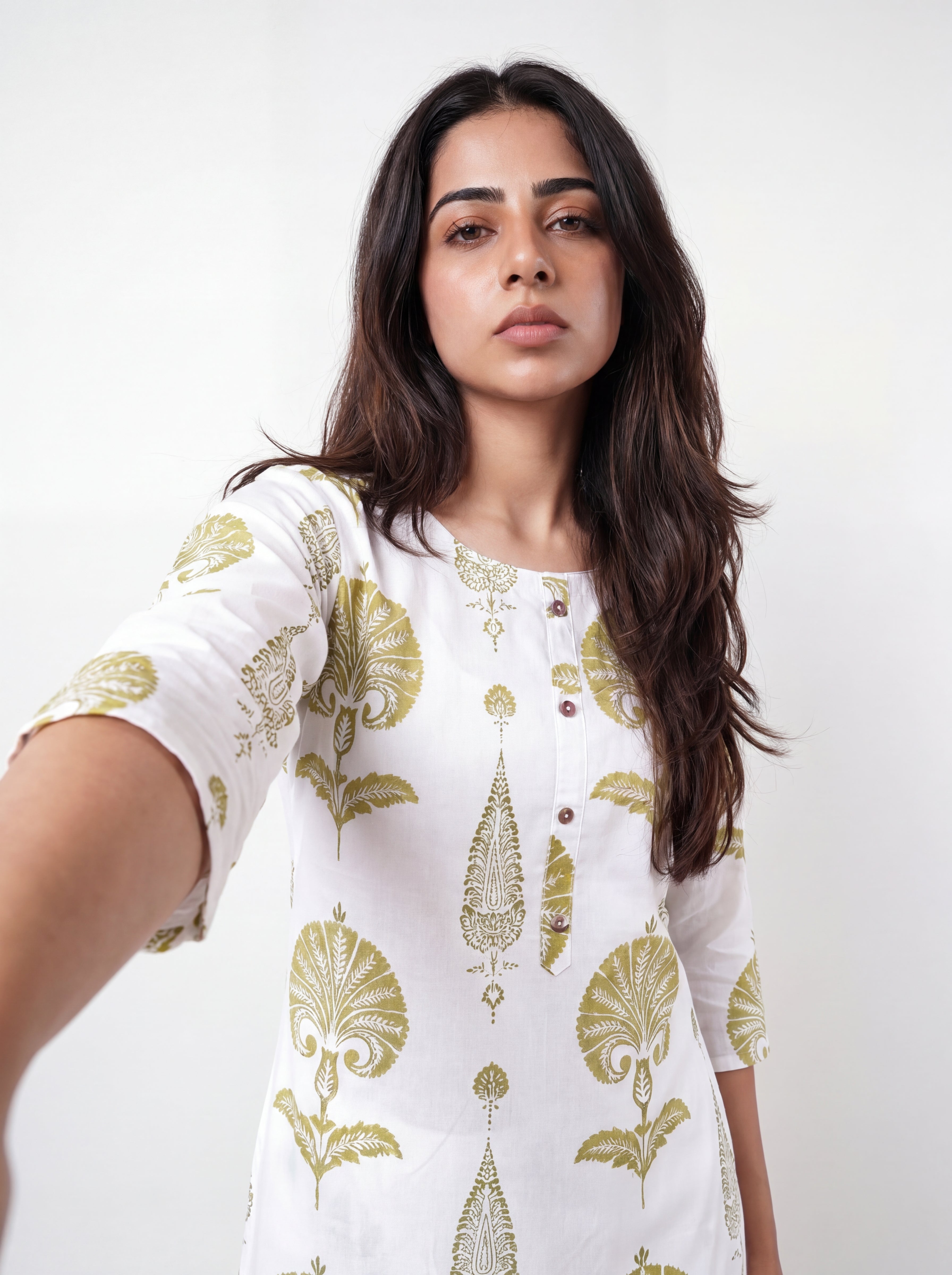 White Rayon Printed Straight-Cut Kurti