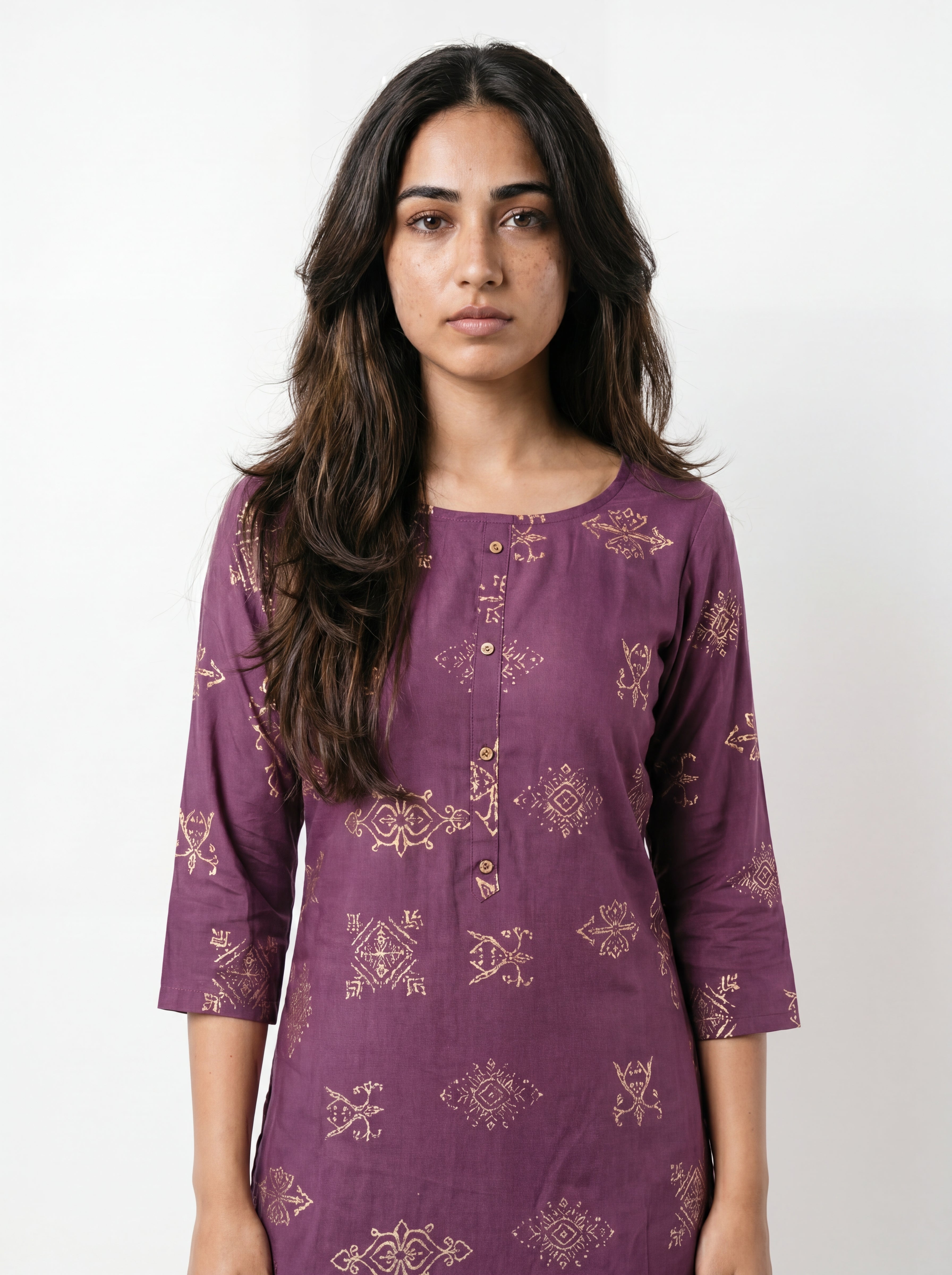 Wine Purple Rayon Printed Straight-Cut Kurti