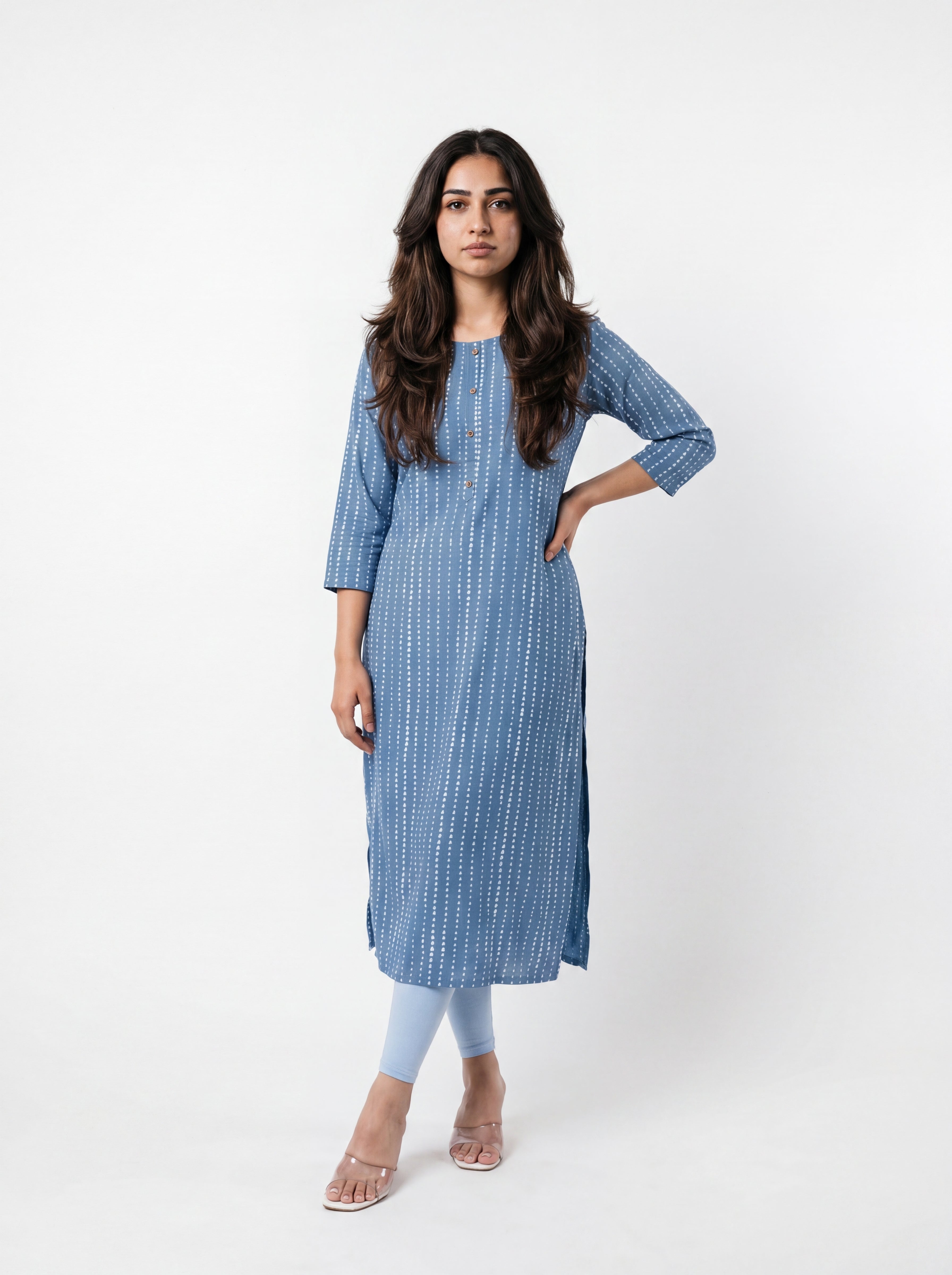 Blue Rayon Printed Straight-Cut Kurti