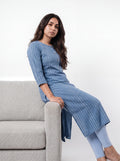 Blue Rayon Printed Straight-Cut Kurti