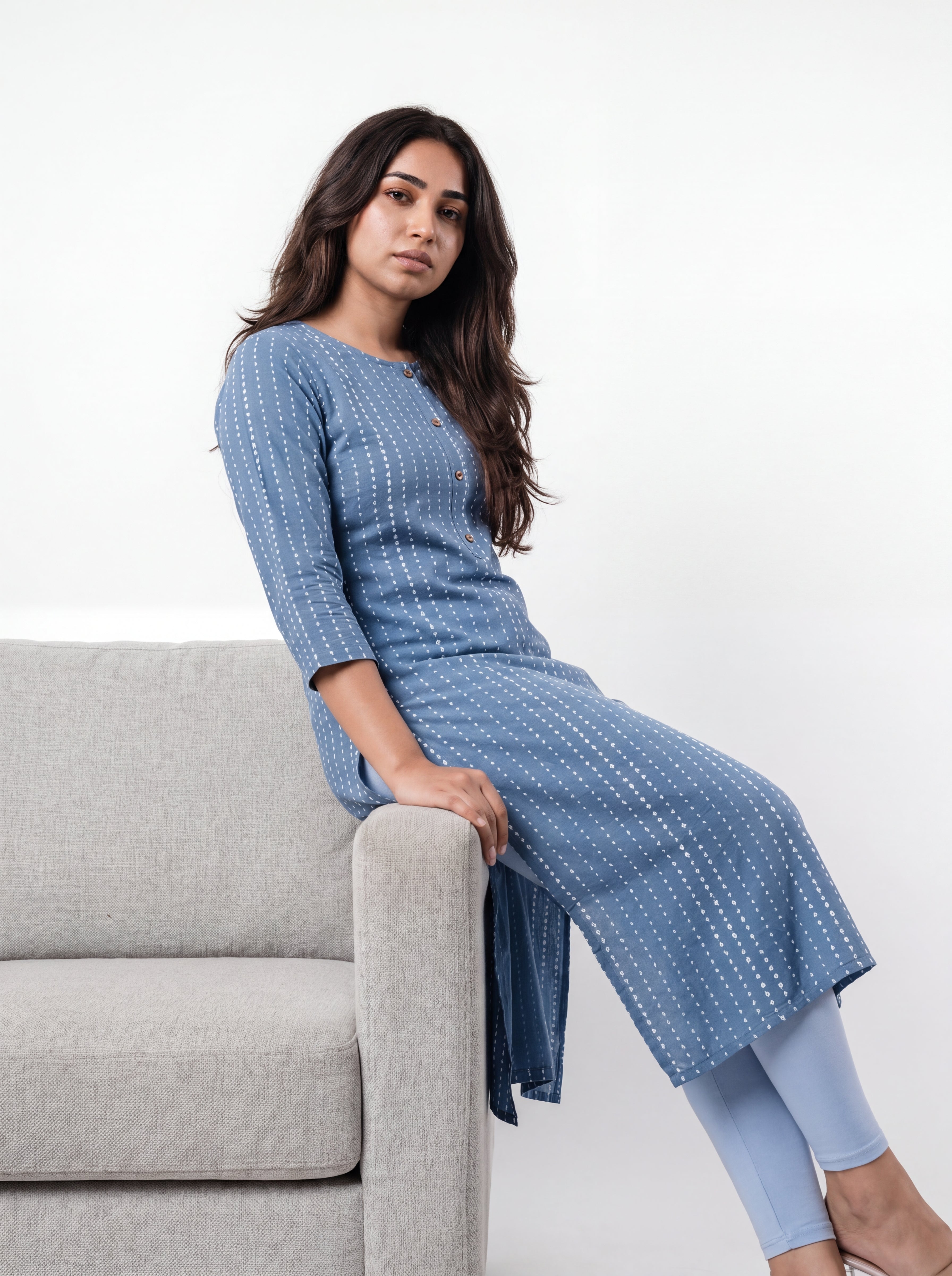 Blue Rayon Printed Straight-Cut Kurti