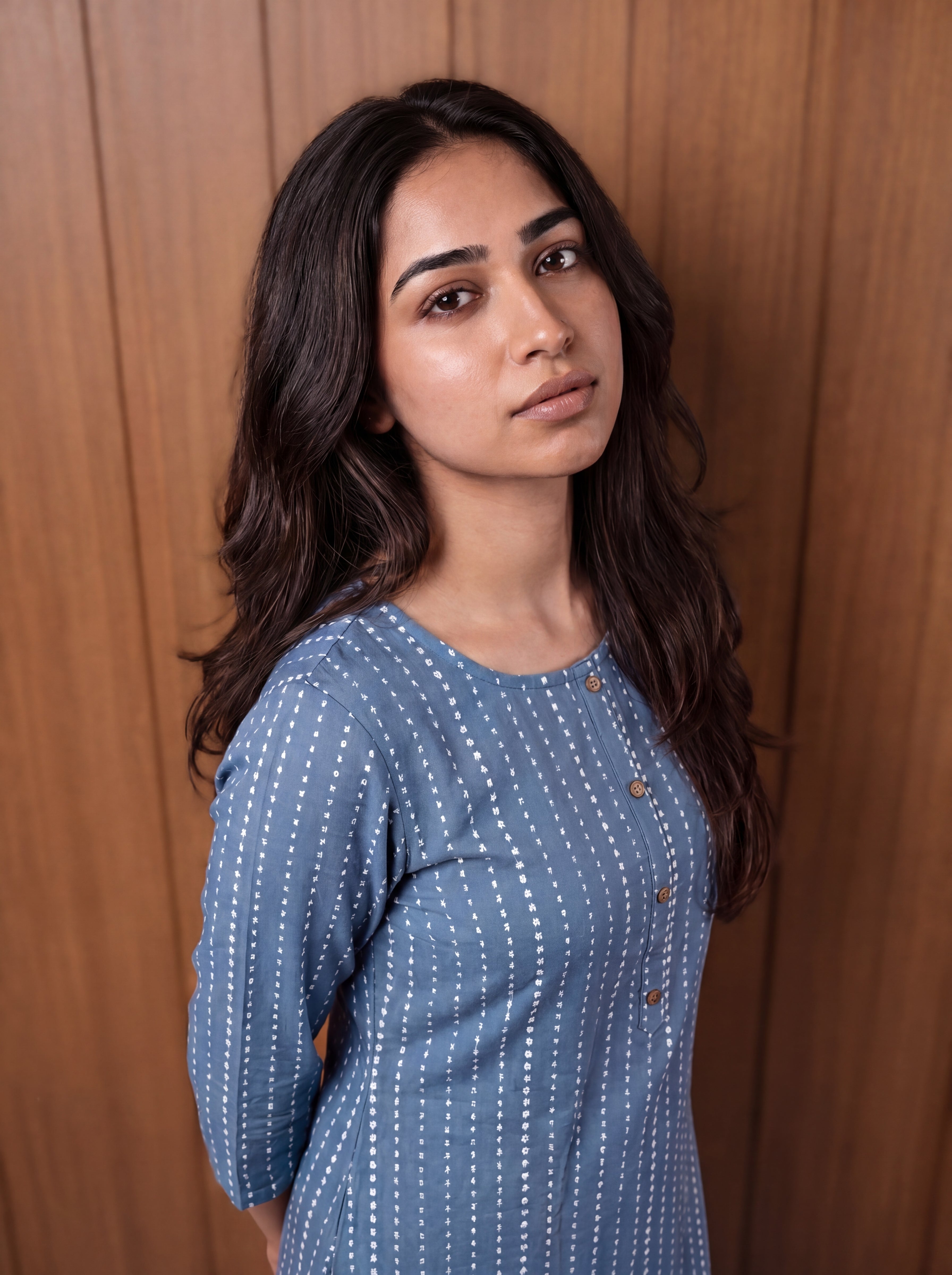 Blue Rayon Printed Straight-Cut Kurti