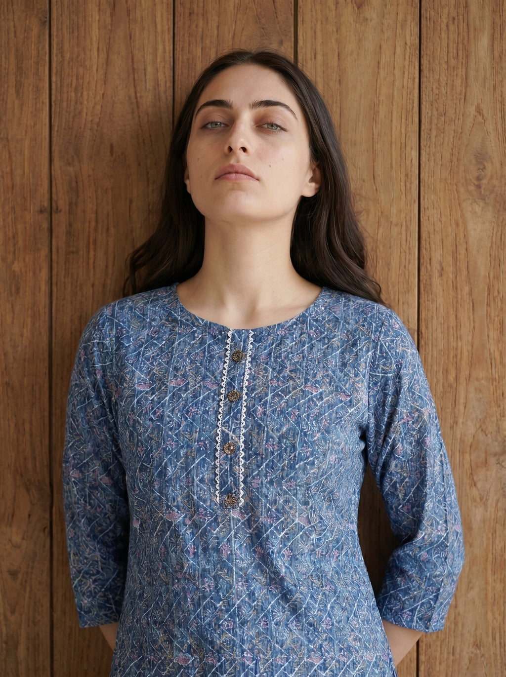 Blue Cotton Printed Kurti