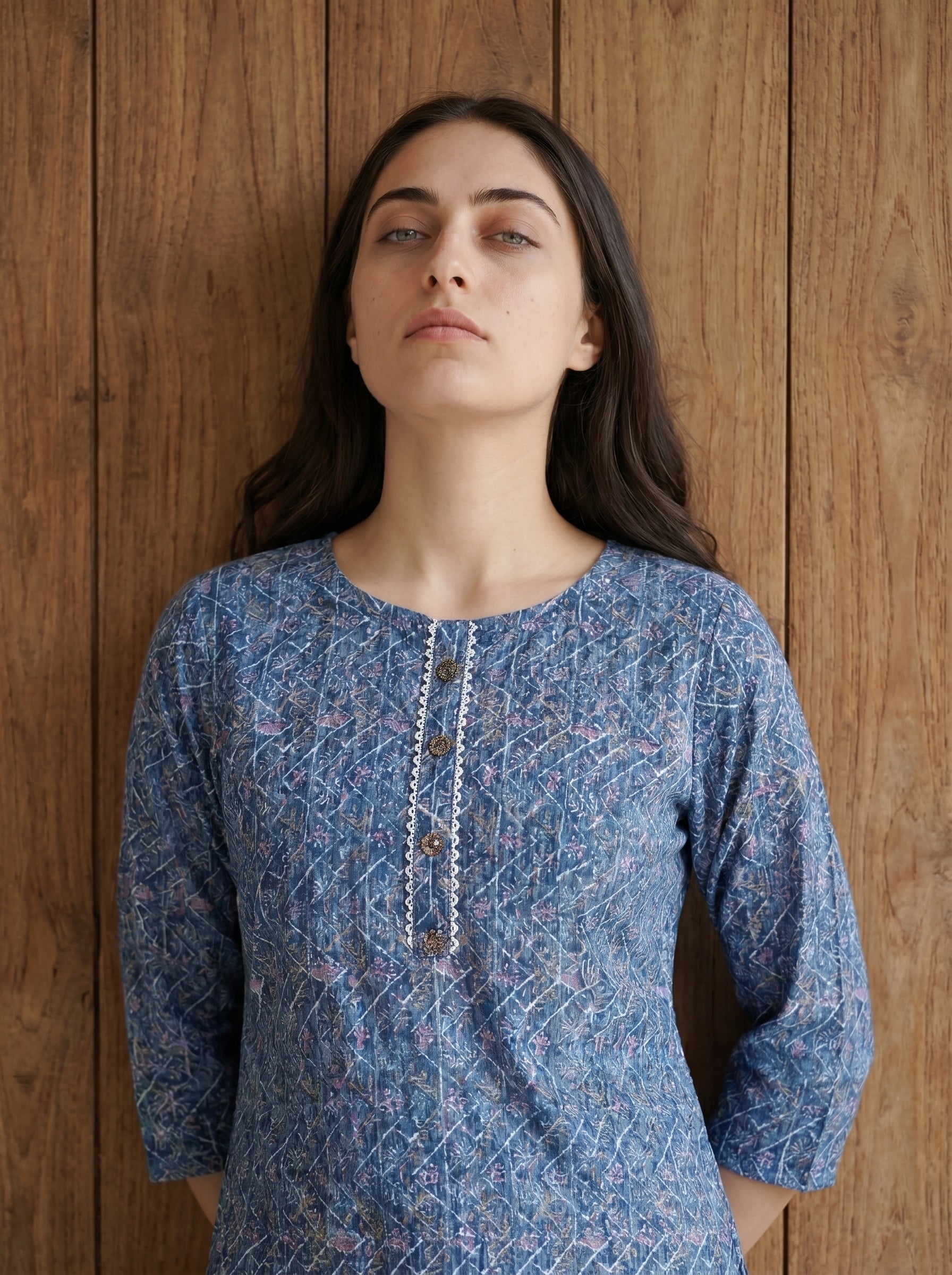 Blue Cotton Printed Kurti