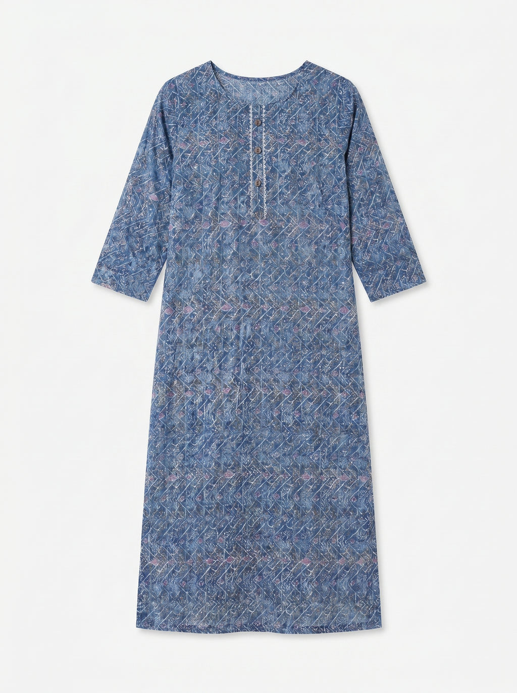 Blue Cotton Printed Kurti