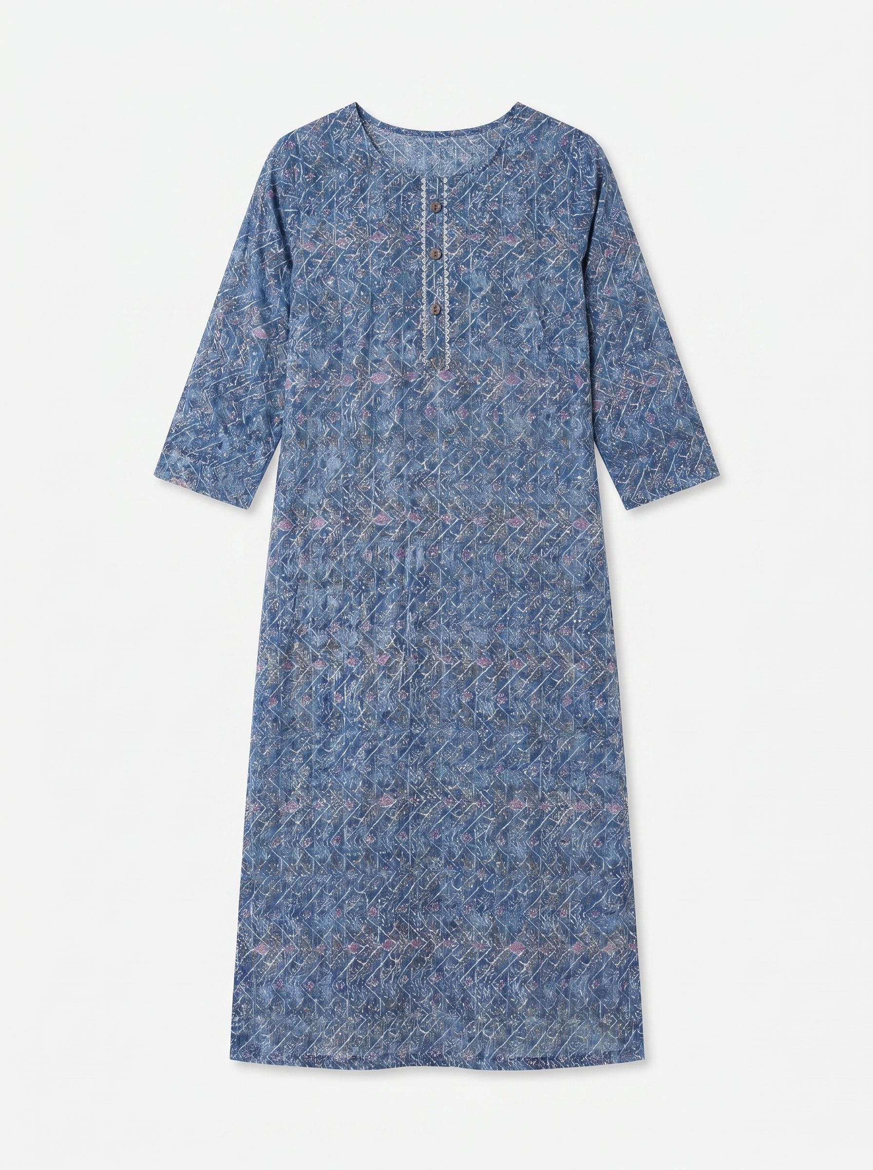Blue Cotton Printed Kurti
