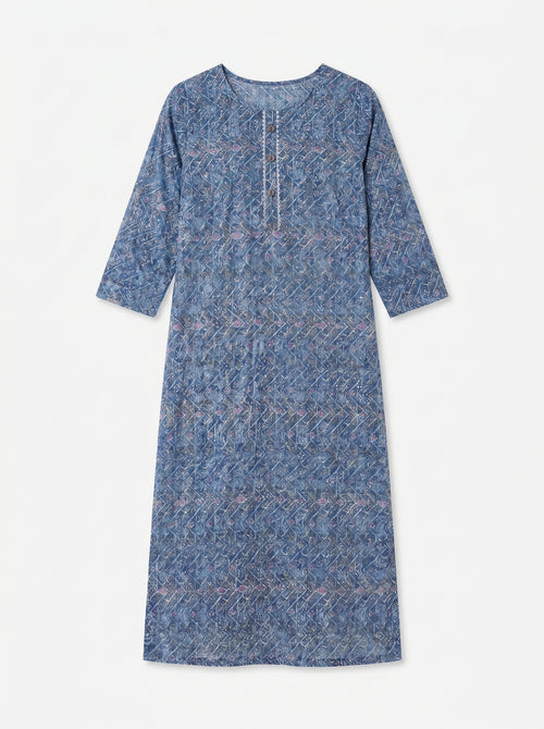 Blue Cotton Printed Kurti