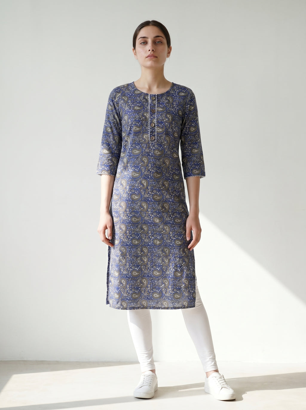 Dark Blue Cotton Printed Kurti