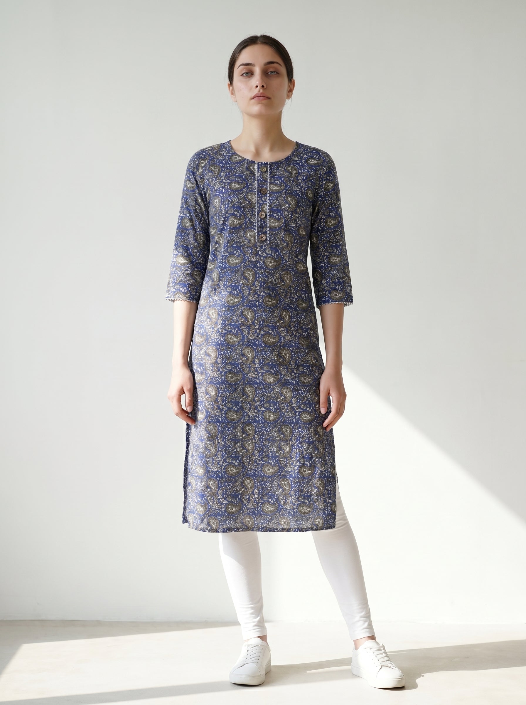 Dark Blue Cotton Printed Kurti